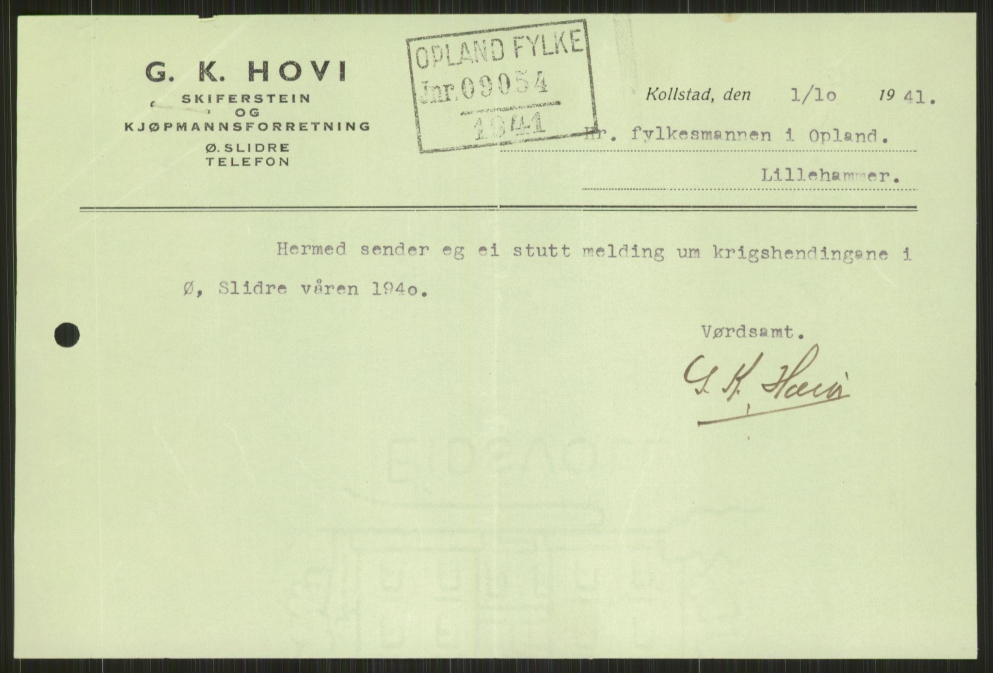 Forsvaret, Forsvarets krigshistoriske avdeling, AV/RA-RAFA-2017/Y/Ya/L0014: II-C-11-31 - Fylkesmenn.  Rapporter om krigsbegivenhetene 1940., 1940, p. 262