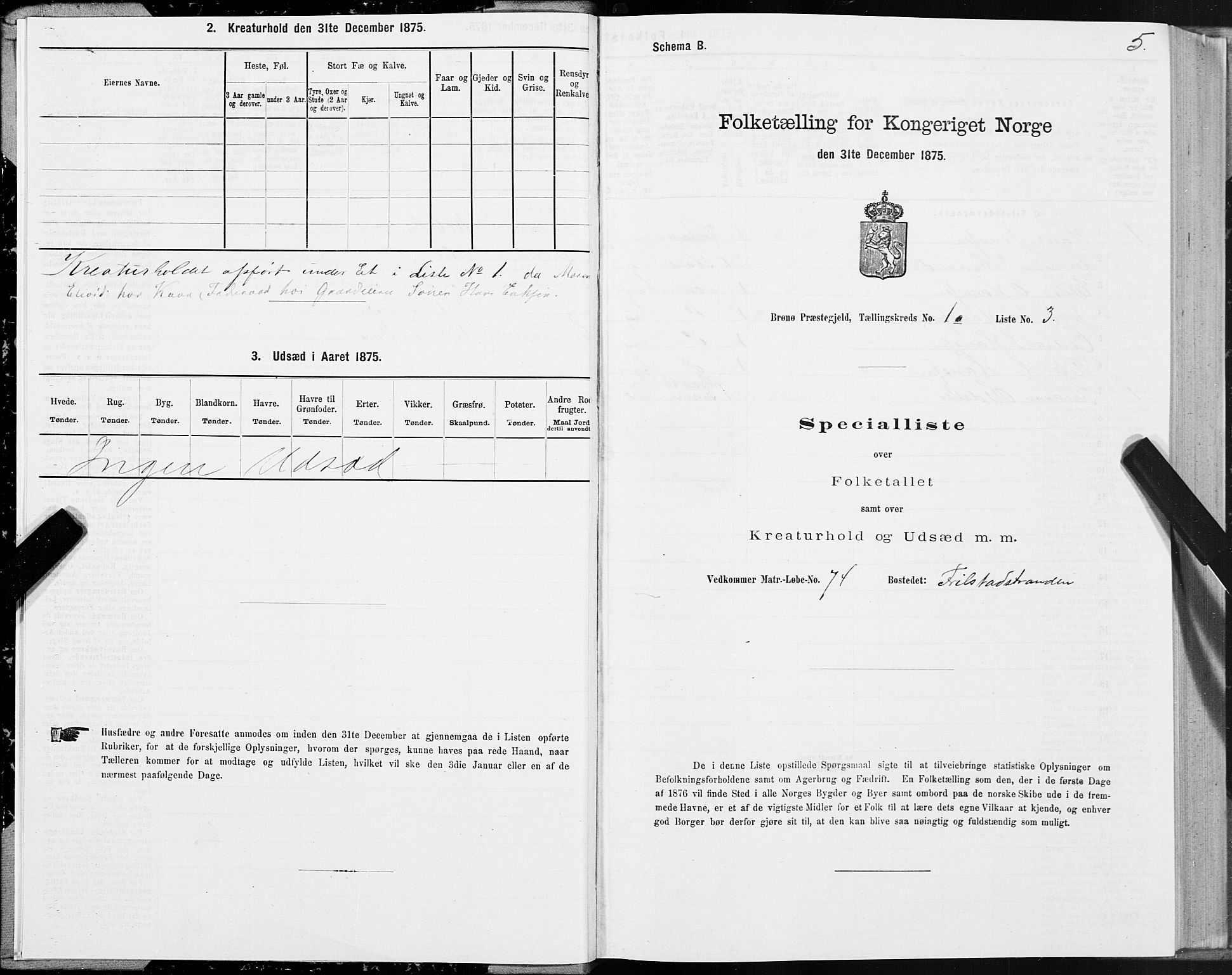 SAT, 1875 census for 1814P Brønnøy, 1875, p. 1005