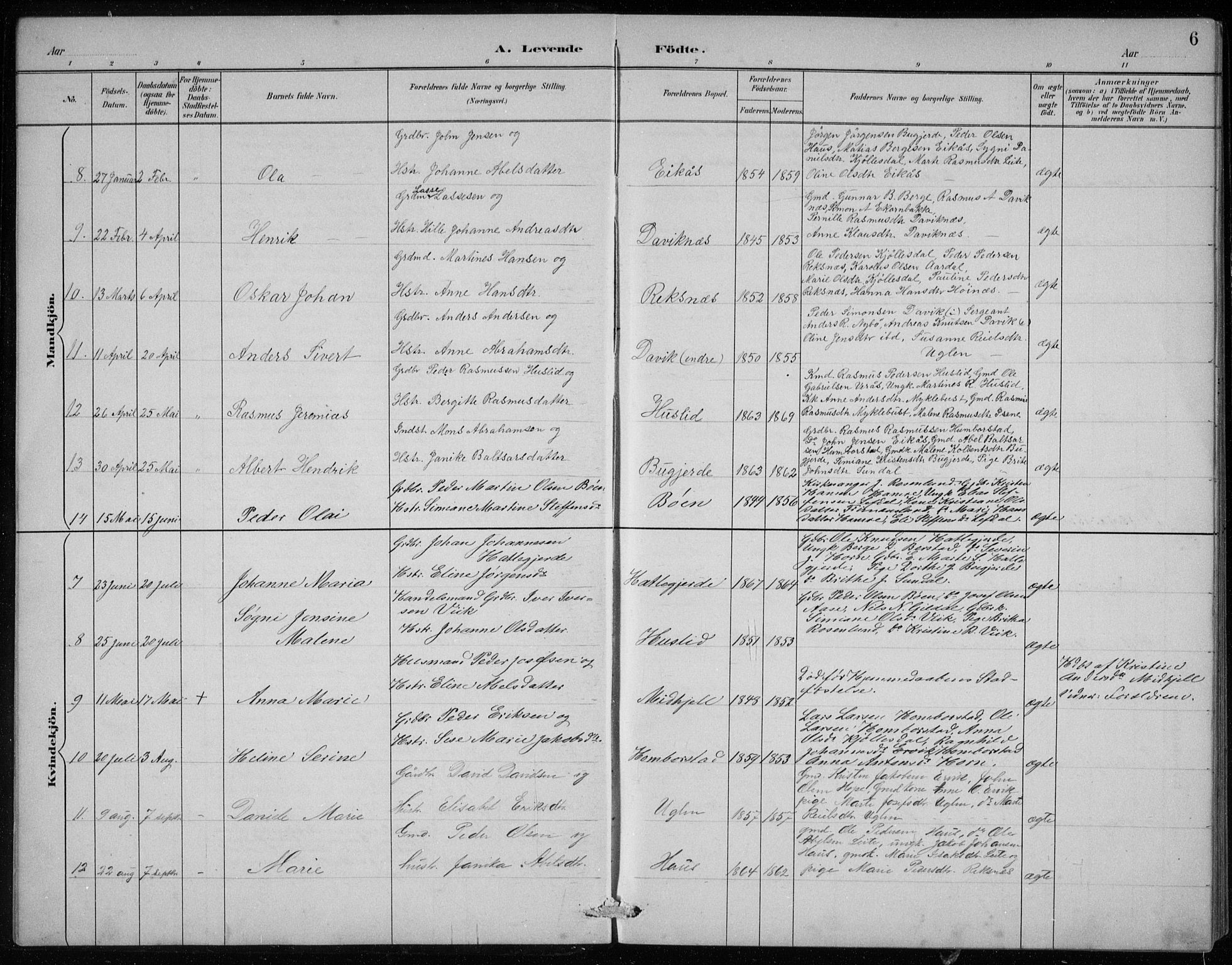 Davik sokneprestembete, AV/SAB-A-79701/H/Hab/Haba/L0002: Parish register (copy) no. A 2, 1890-1911, p. 6