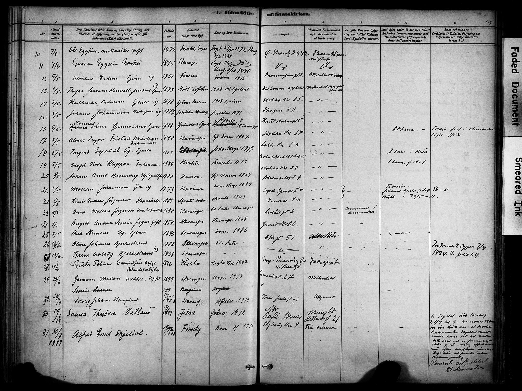 Domkirken sokneprestkontor, SAST/A-101812/001/30/30BA/L0025: Parish register (official) no. A 24, 1877-1927, p. 159