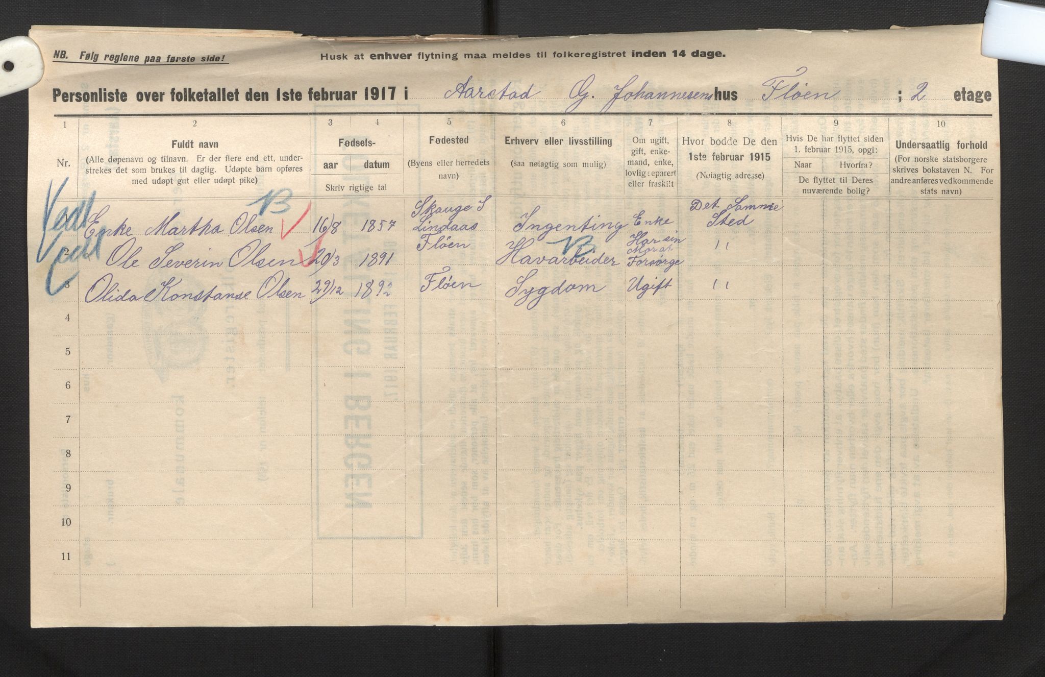 SAB, Municipal Census 1917 for Bergen, 1917, p. 52322