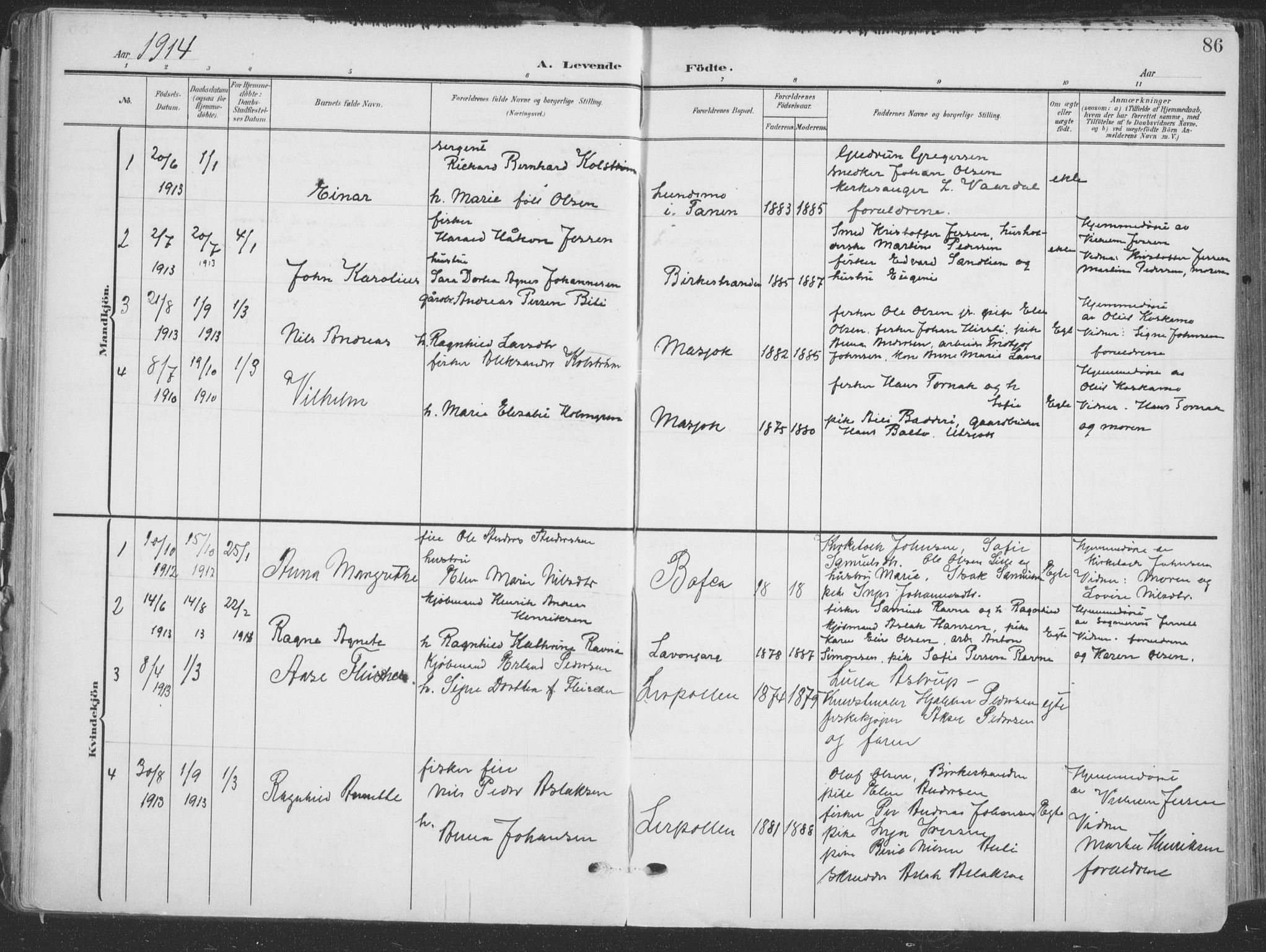 Tana sokneprestkontor, SATØ/S-1334/H/Ha/L0007kirke: Parish register (official) no. 7, 1904-1918, p. 86