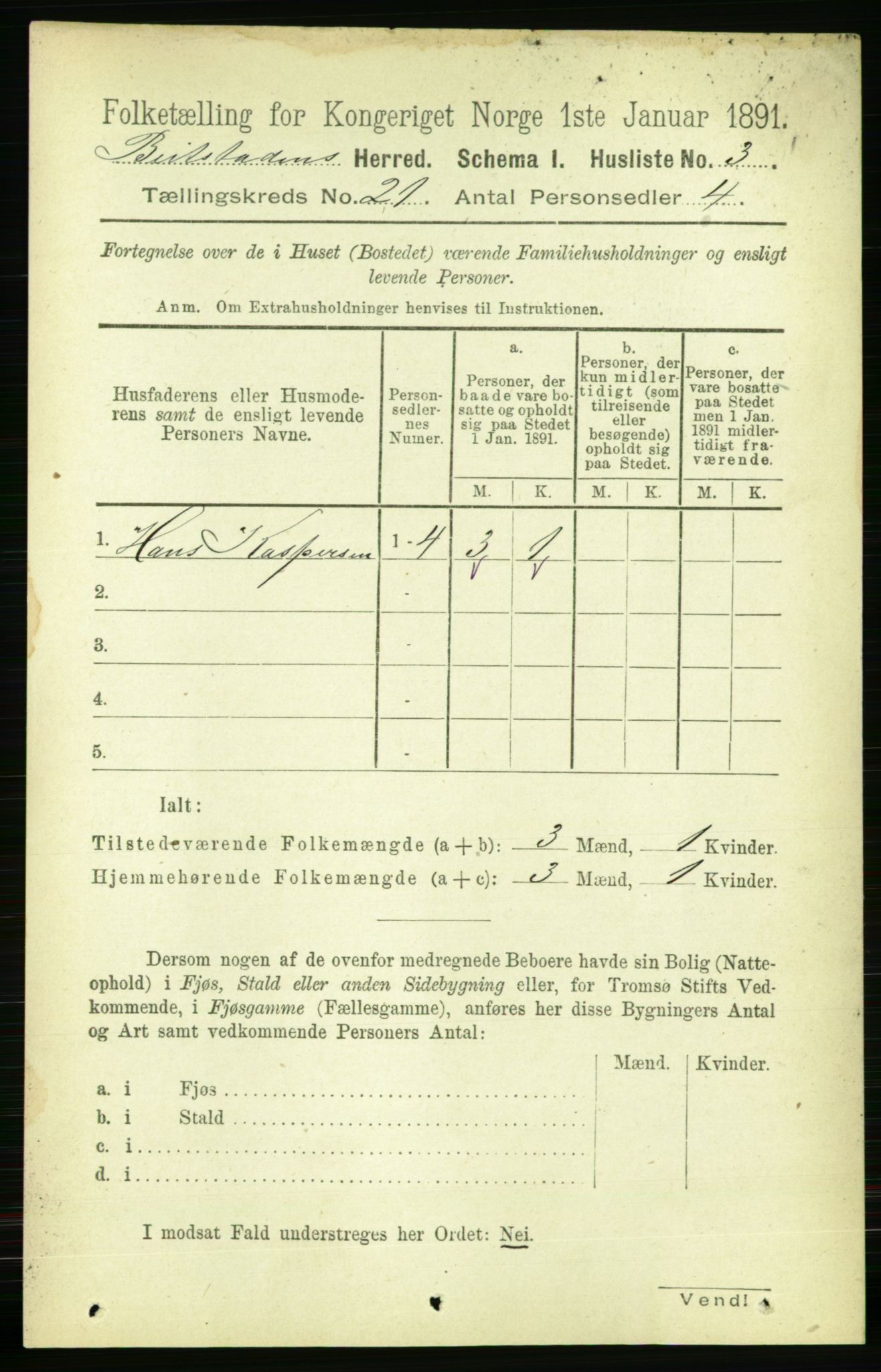 RA, 1891 census for 1727 Beitstad, 1891, p. 5383