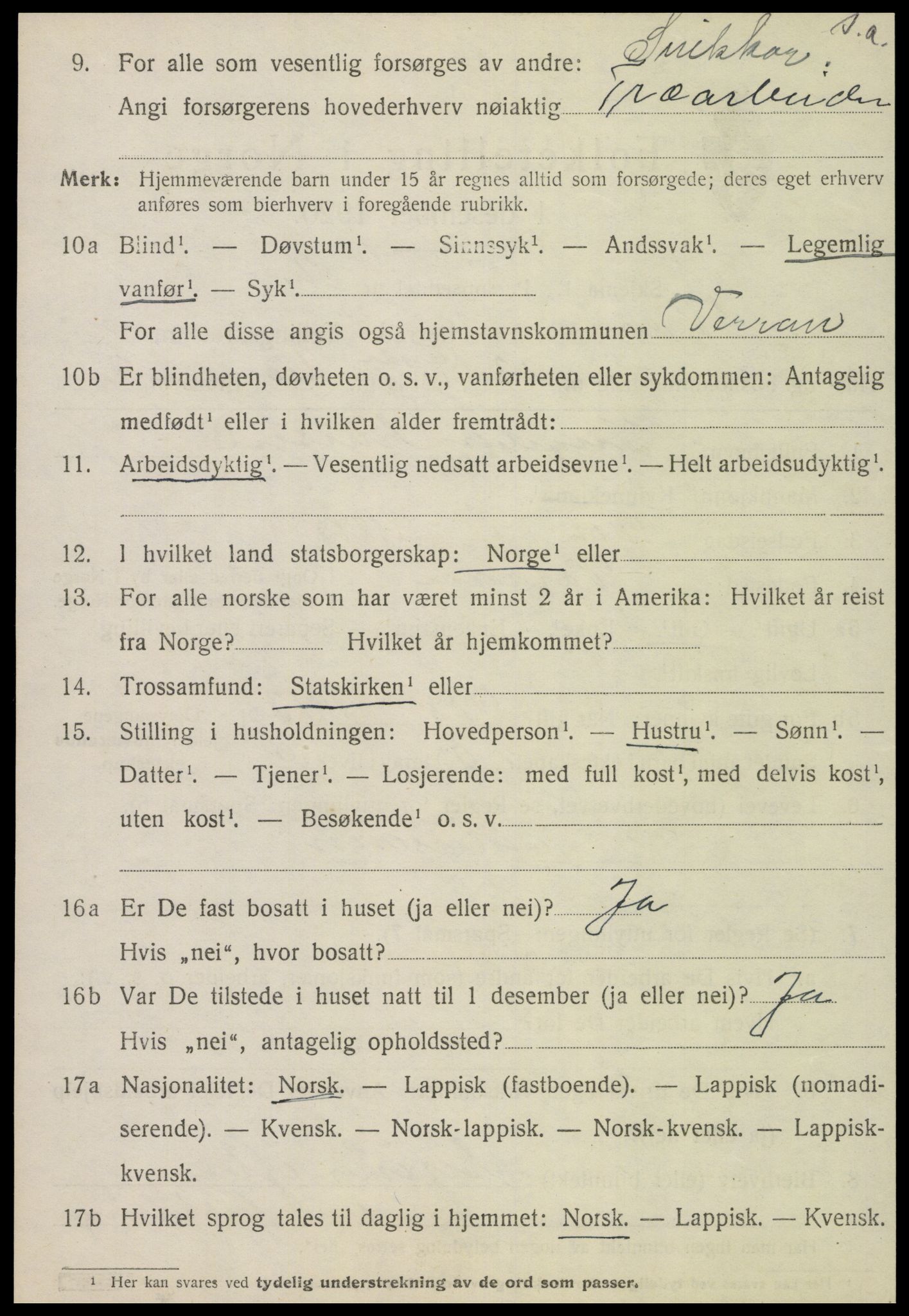 SAT, 1920 census for Verran, 1920, p. 2203