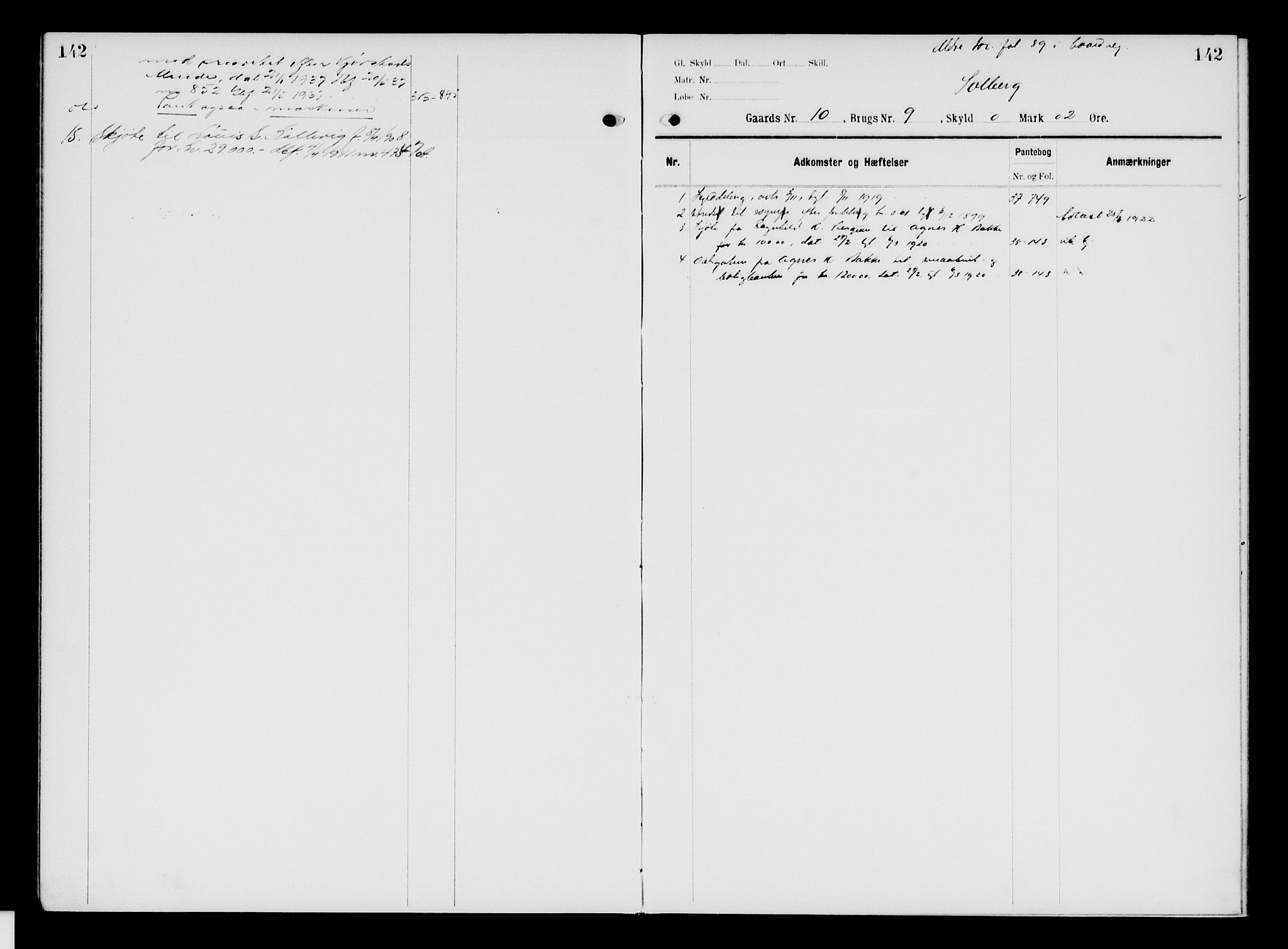 Valdres sorenskriveri, AV/SAH-TING-016/H/Ha/Hae/L0005: Mortgage register no. 5.5, 1913-1940, p. 142