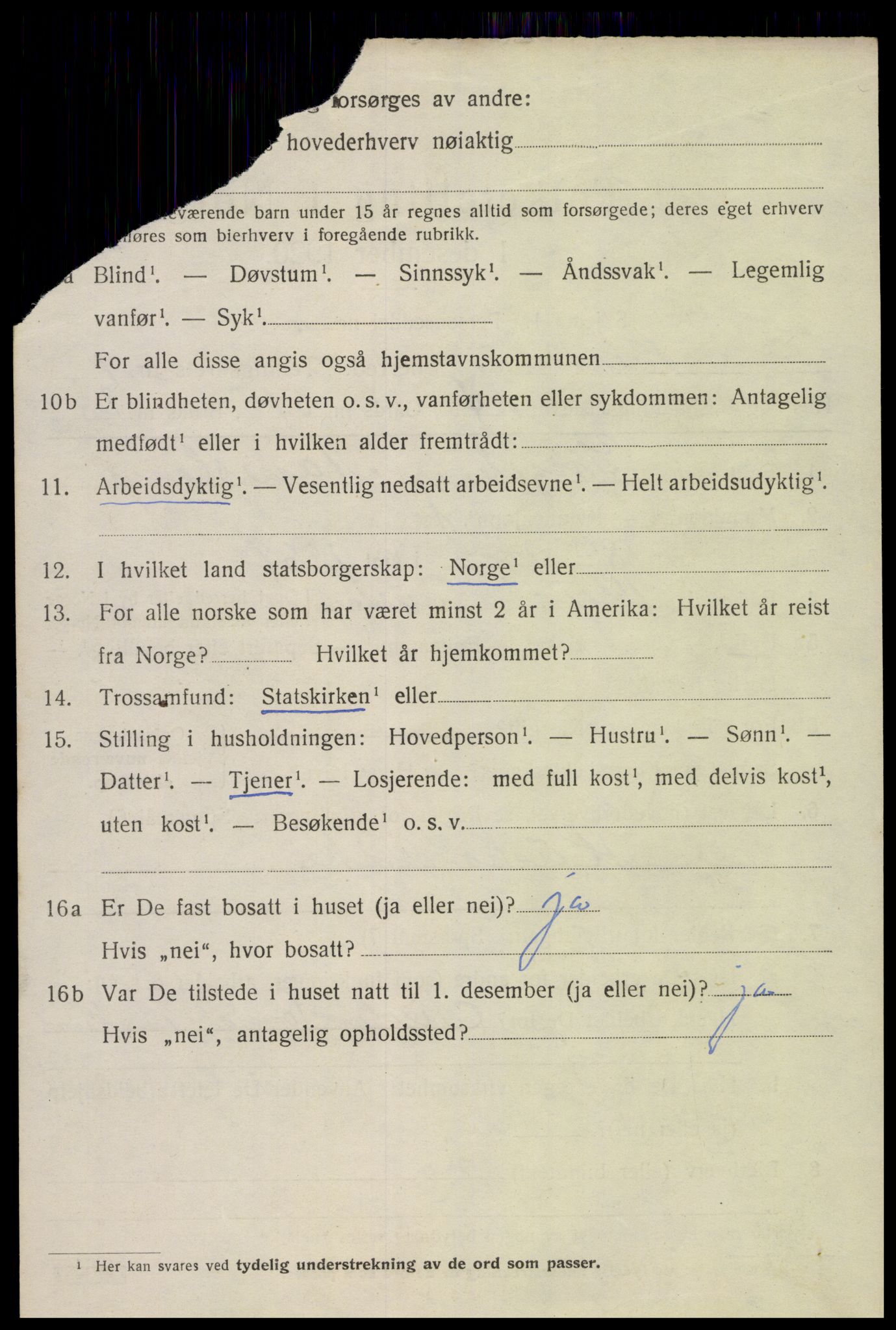 SAK, 1920 census for Birkenes, 1920, p. 1058