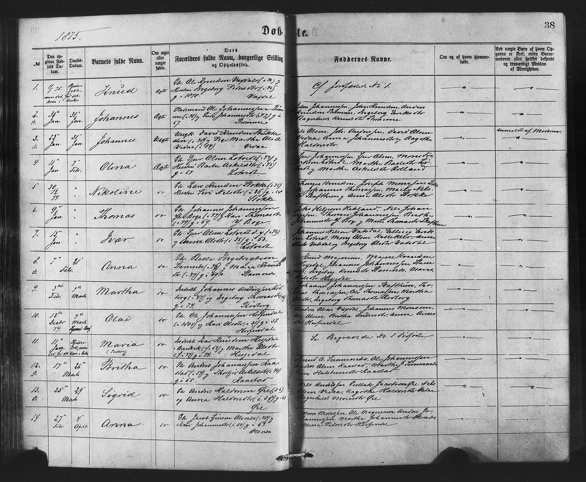 Bruvik Sokneprestembete, SAB/A-74701/H/Haa: Parish register (official) no. A 1, 1869-1877, p. 38