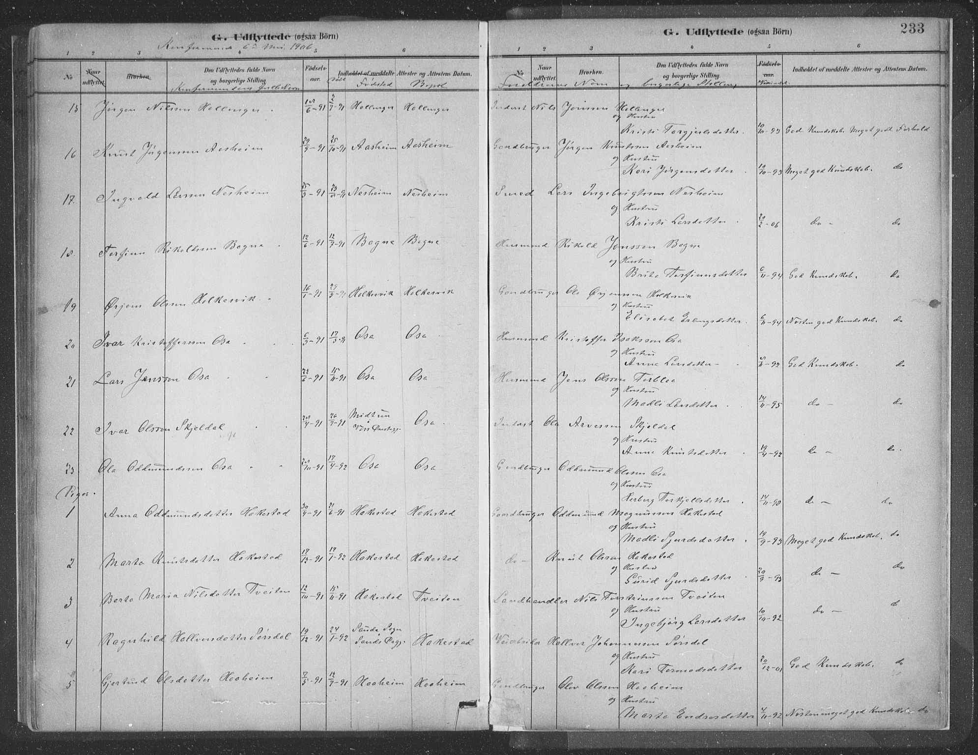 Ulvik sokneprestembete, SAB/A-78801/H/Hab: Parish register (copy) no. A 3, 1883-1908, p. 233