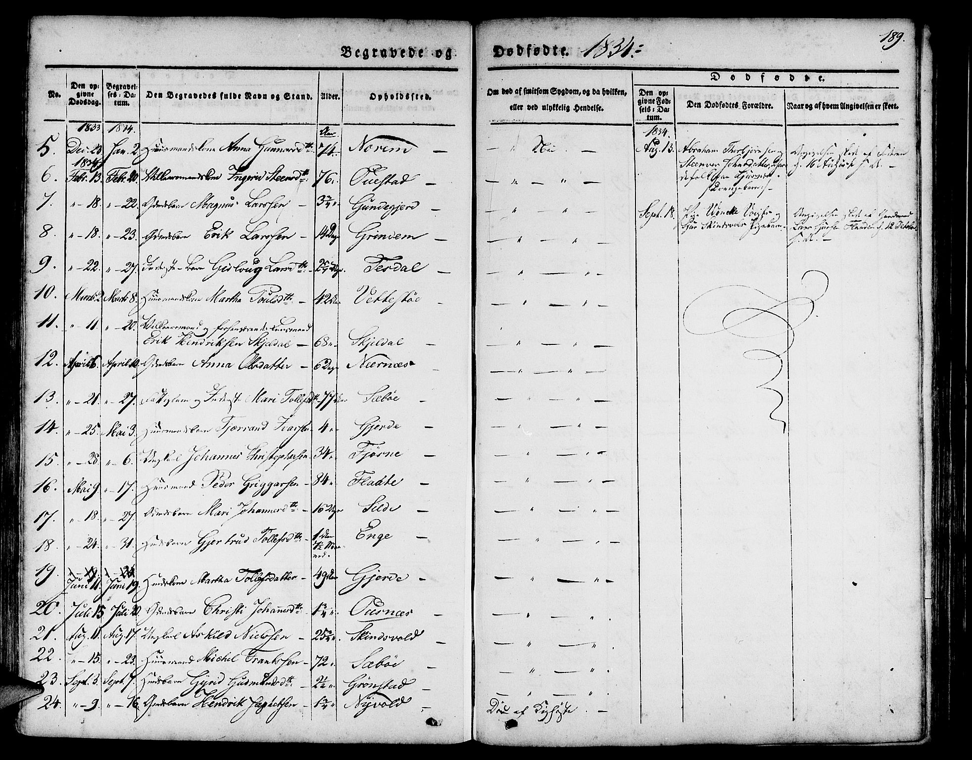 Etne sokneprestembete, AV/SAB-A-75001/H/Haa: Parish register (official) no. A 7, 1831-1847, p. 189