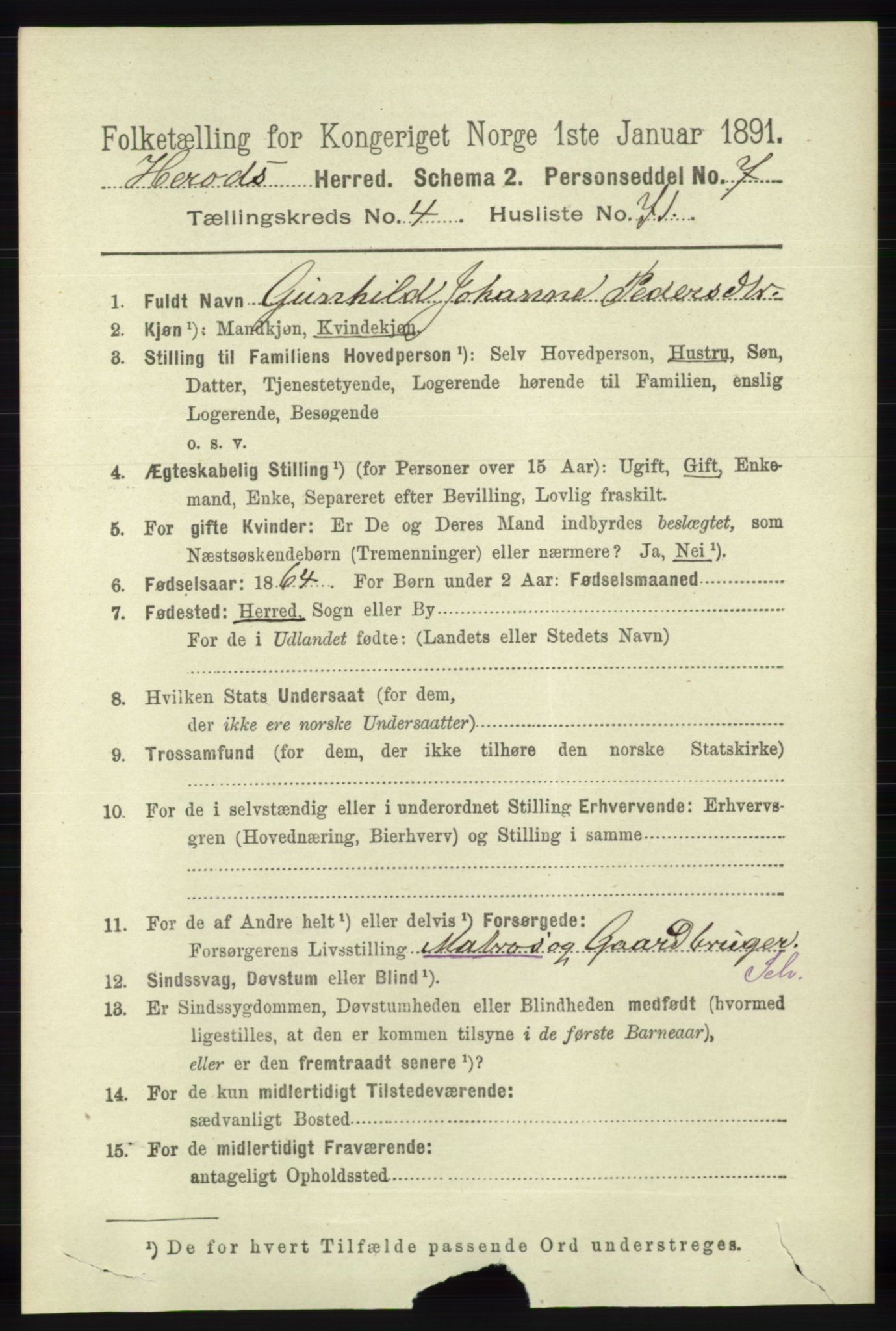 RA, 1891 census for 1039 Herad, 1891, p. 1723