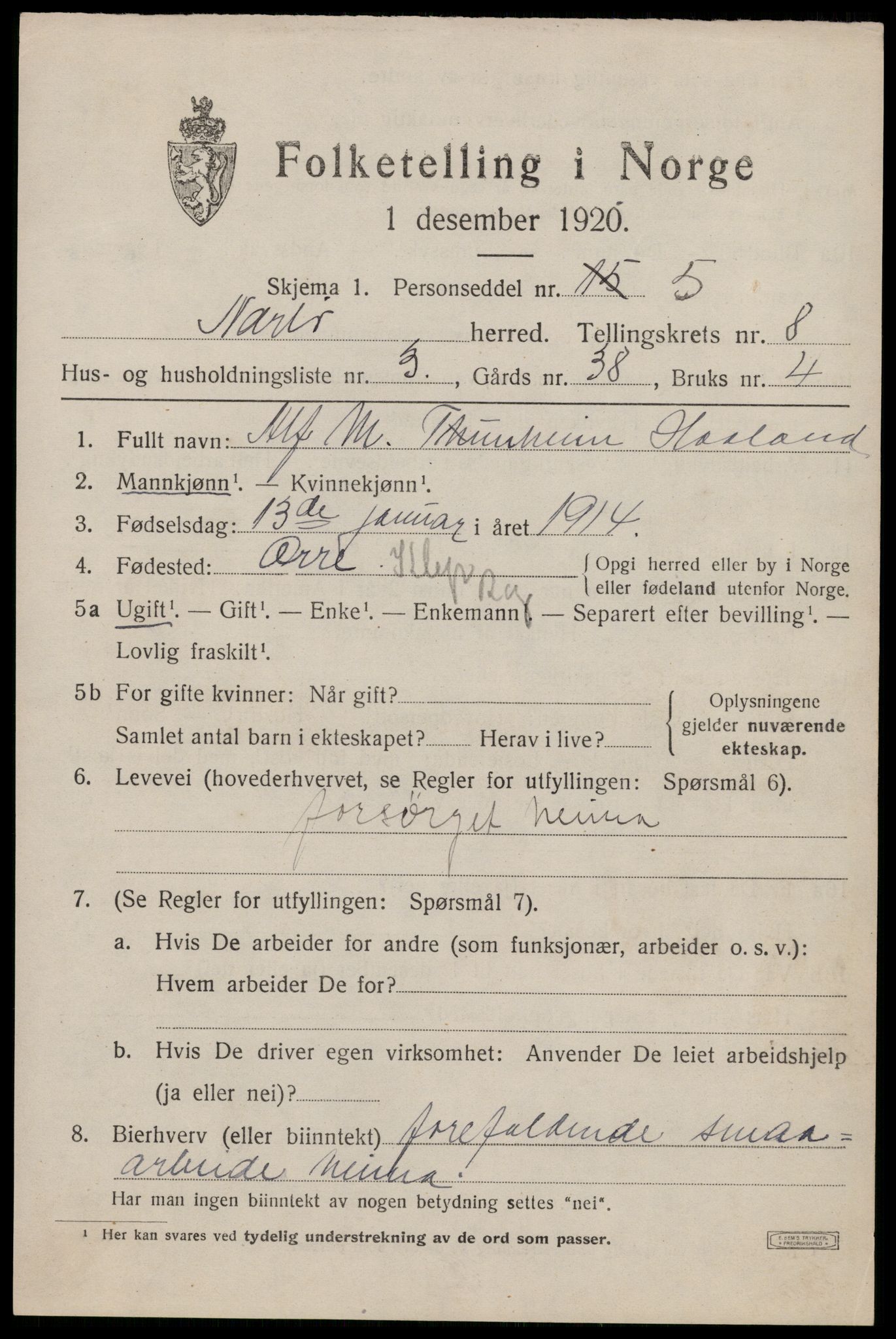 SAST, 1920 census for Nærbø, 1920, p. 5127