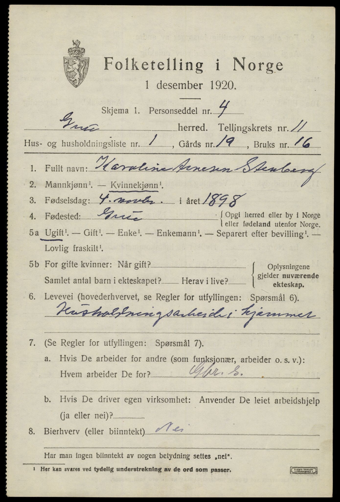 SAH, 1920 census for Grue, 1920, p. 9375