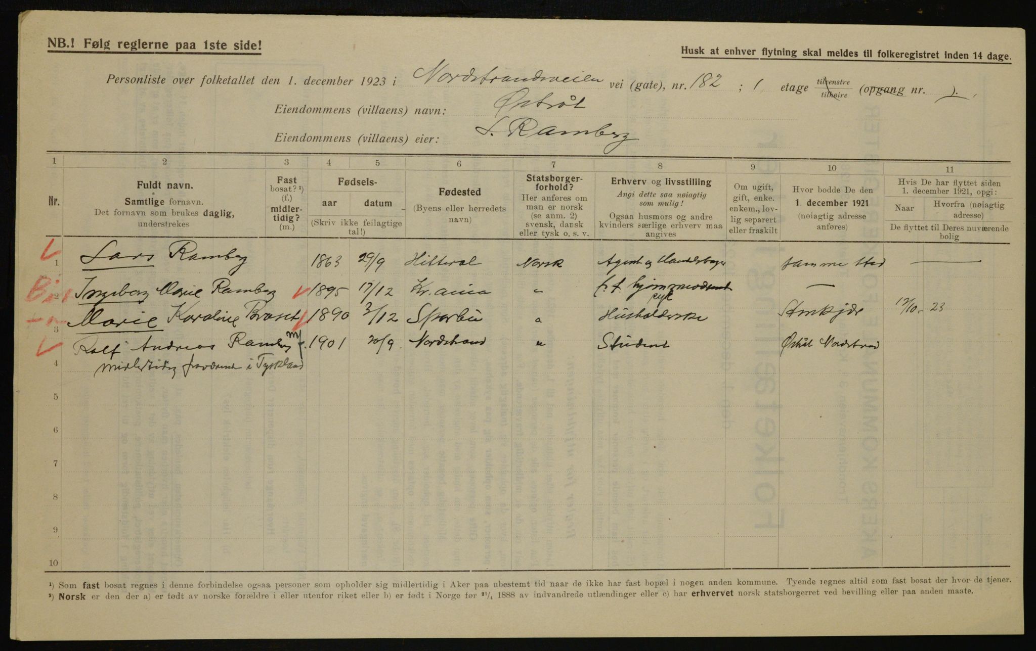 , Municipal Census 1923 for Aker, 1923, p. 43054