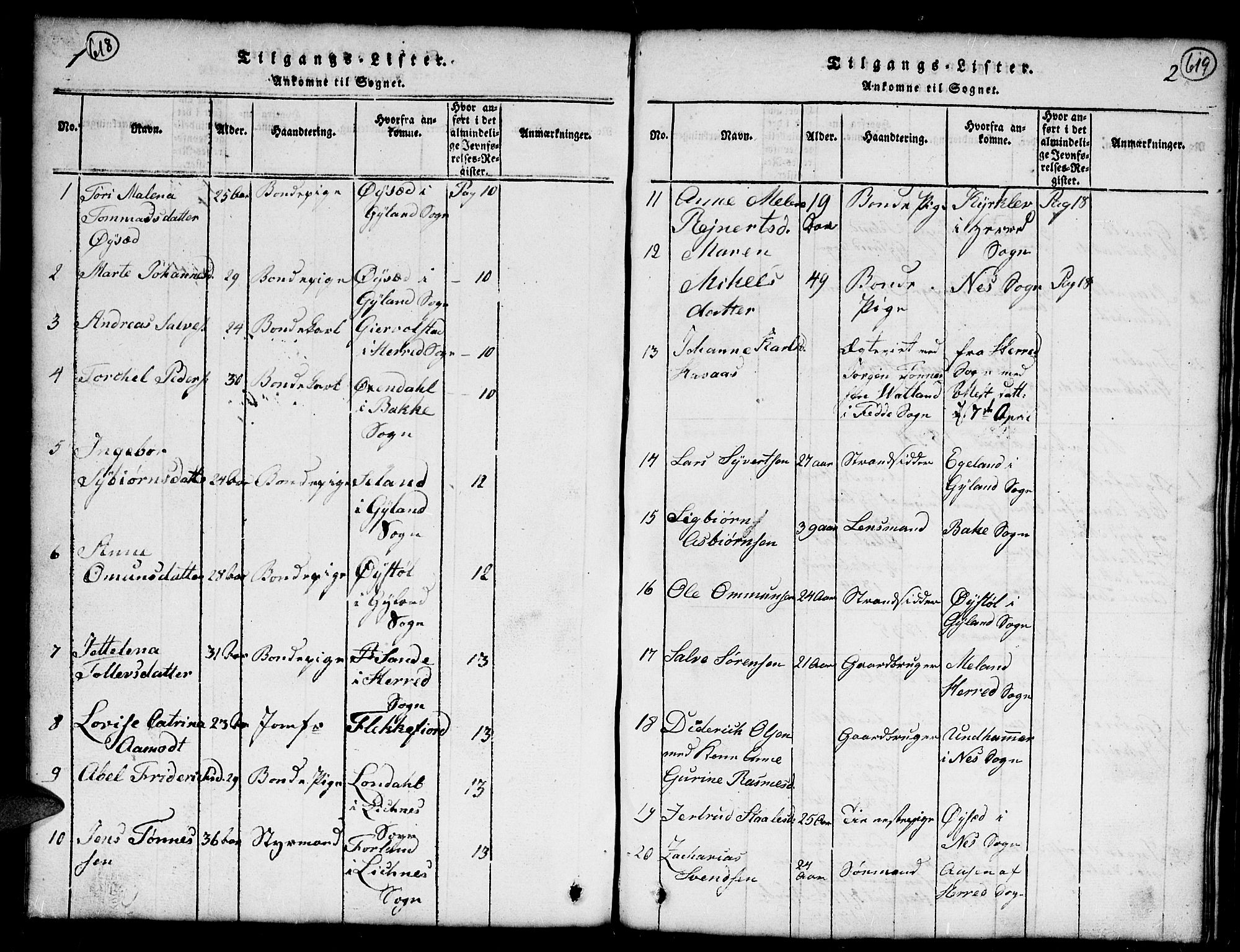 Kvinesdal sokneprestkontor, SAK/1111-0026/F/Fb/Fba/L0001: Parish register (copy) no. B 1, 1815-1839, p. 618-619