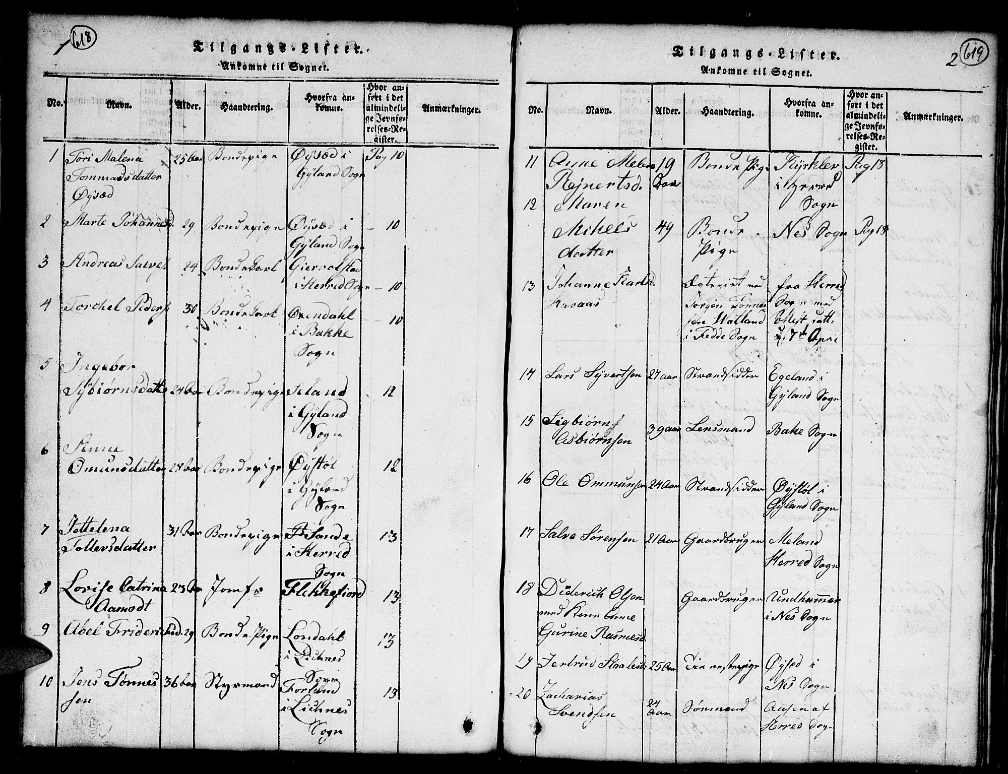 Kvinesdal sokneprestkontor, AV/SAK-1111-0026/F/Fb/Fba/L0001: Parish register (copy) no. B 1, 1815-1839, p. 618-619