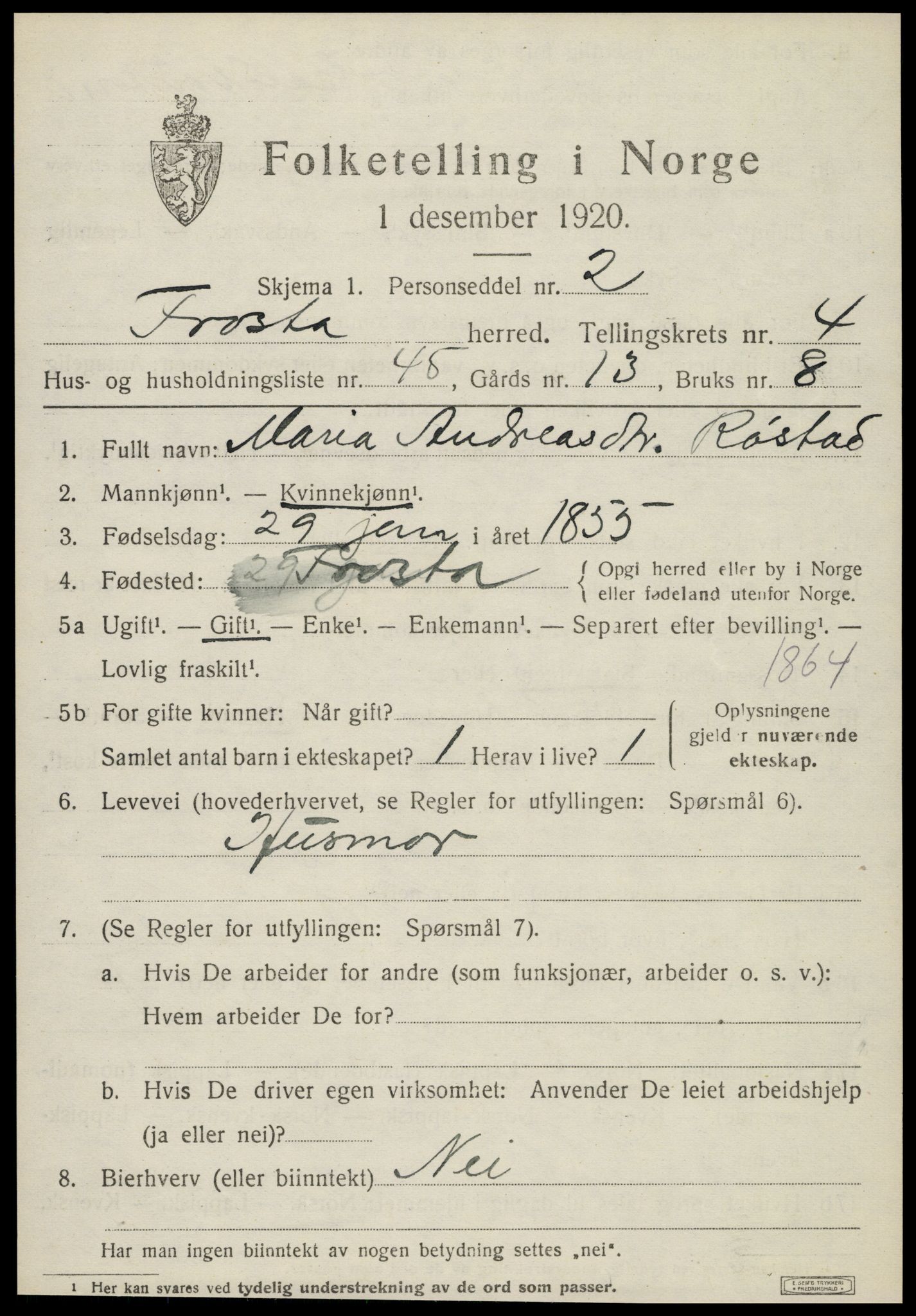 SAT, 1920 census for Frosta, 1920, p. 5230