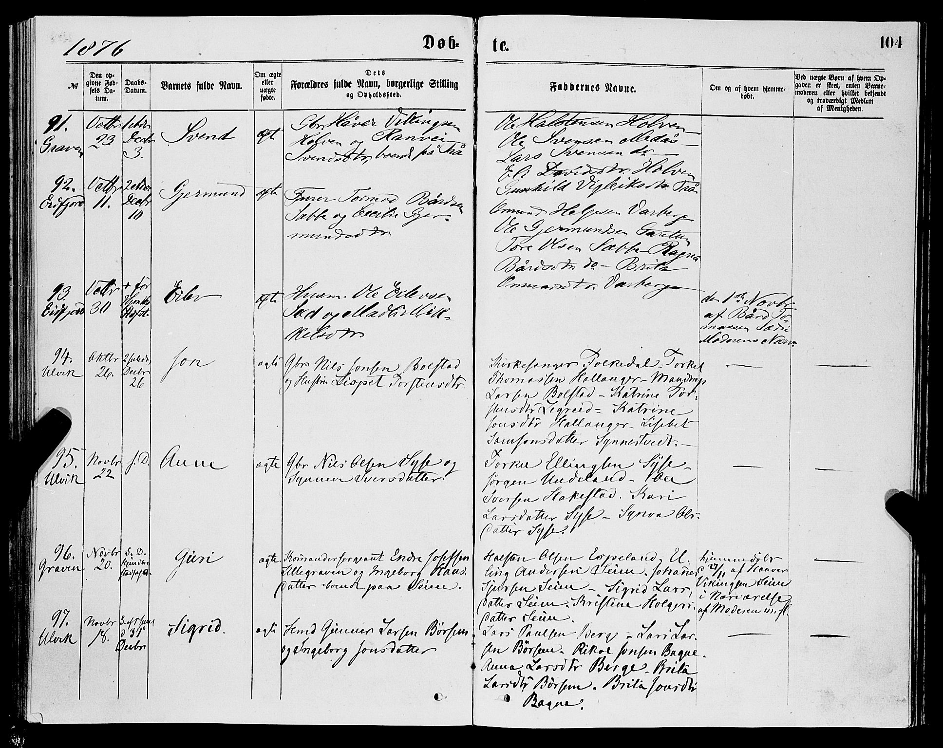 Ulvik sokneprestembete, AV/SAB-A-78801/H/Haa: Parish register (official) no. A 16, 1870-1878, p. 104