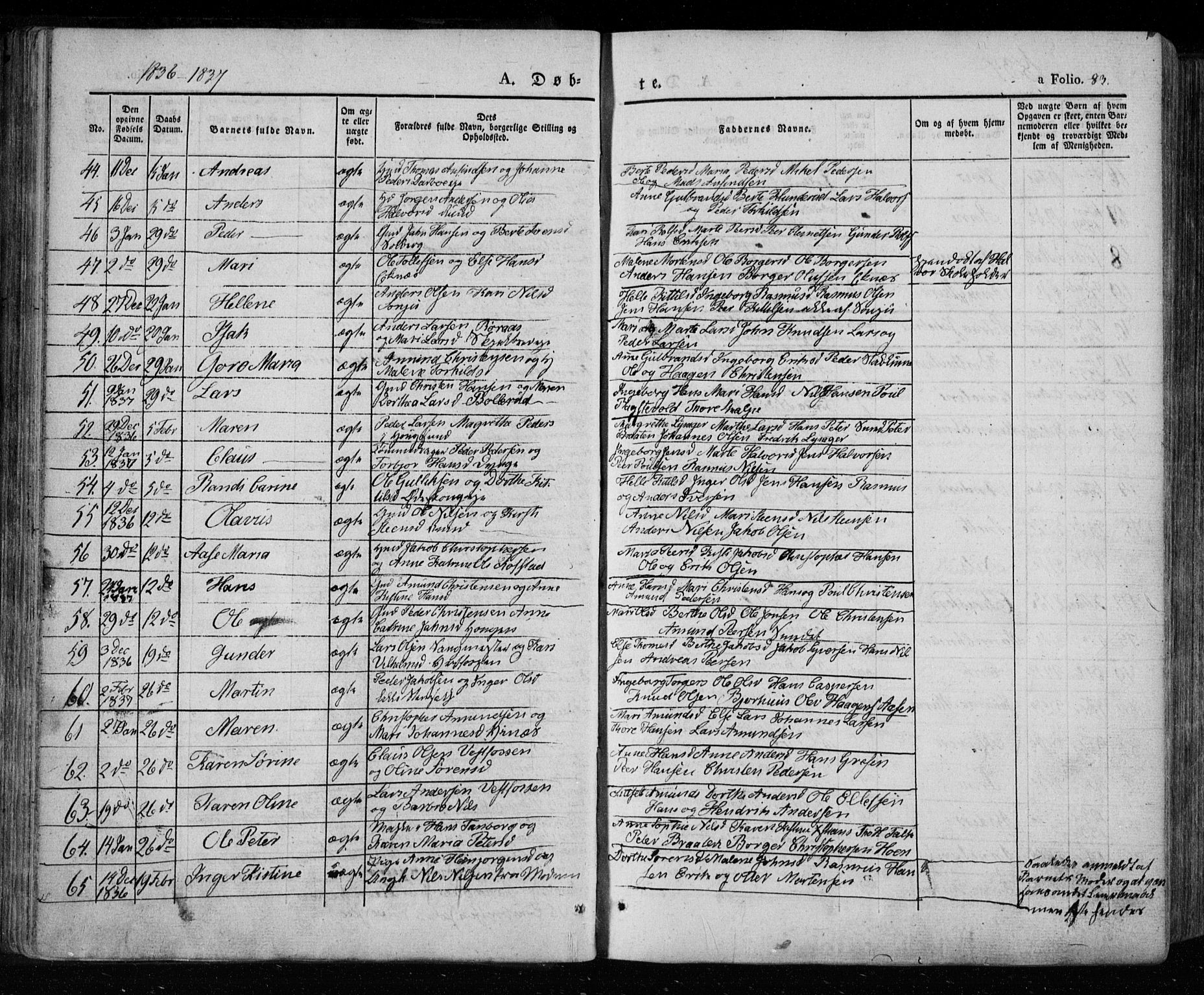 Eiker kirkebøker, SAKO/A-4/F/Fa/L0013a: Parish register (official) no. I 13A, 1832-1845, p. 83