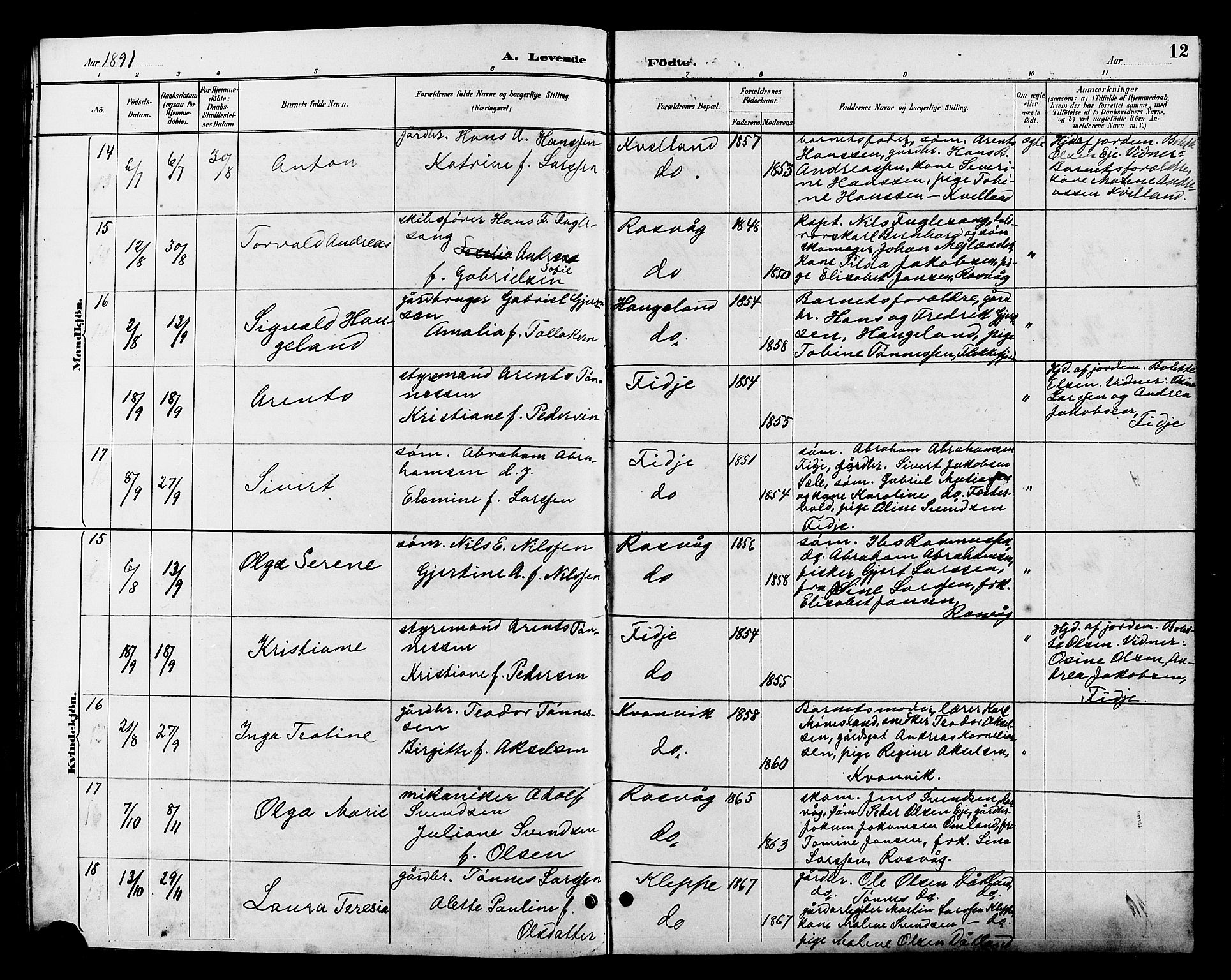 Flekkefjord sokneprestkontor, AV/SAK-1111-0012/F/Fb/Fbb/L0004: Parish register (copy) no. B 4, 1889-1907, p. 12