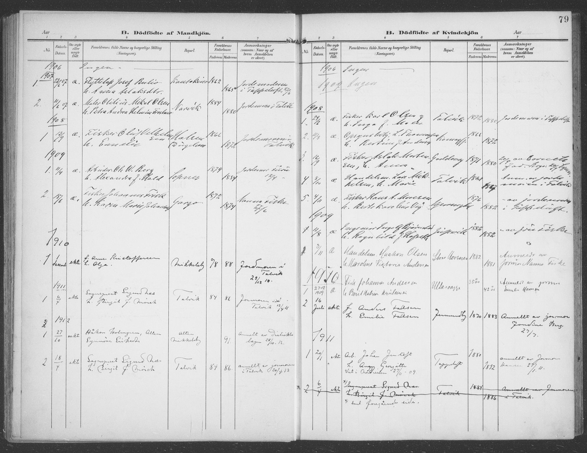 Talvik sokneprestkontor, SATØ/S-1337/H/Ha/L0017kirke: Parish register (official) no. 17, 1906-1915, p. 79