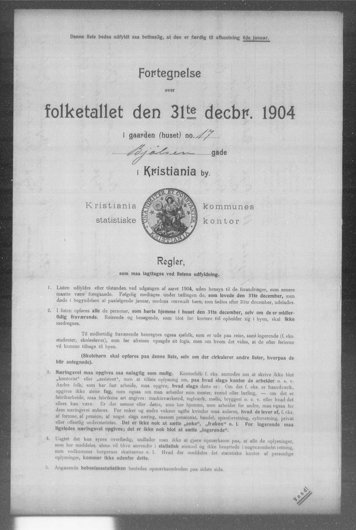 OBA, Municipal Census 1904 for Kristiania, 1904, p. 1417