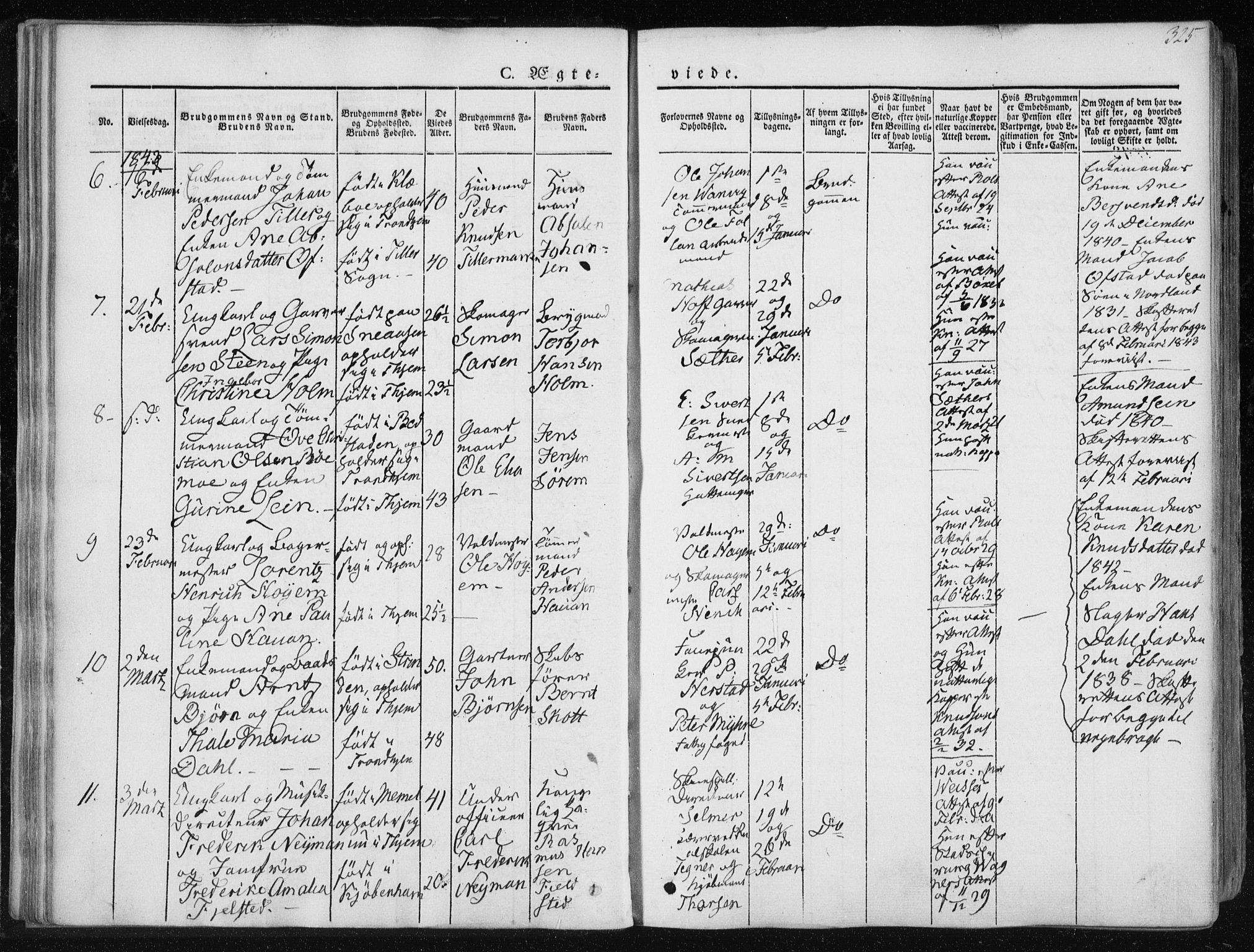 Ministerialprotokoller, klokkerbøker og fødselsregistre - Sør-Trøndelag, SAT/A-1456/601/L0049: Parish register (official) no. 601A17, 1839-1847, p. 325