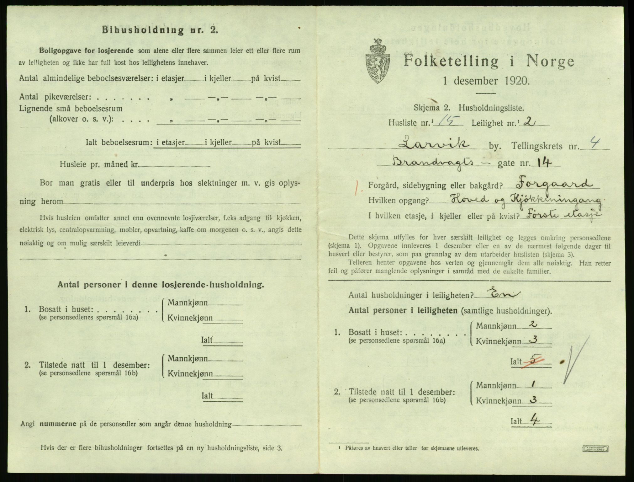 SAKO, 1920 census for Larvik, 1920, p. 4226