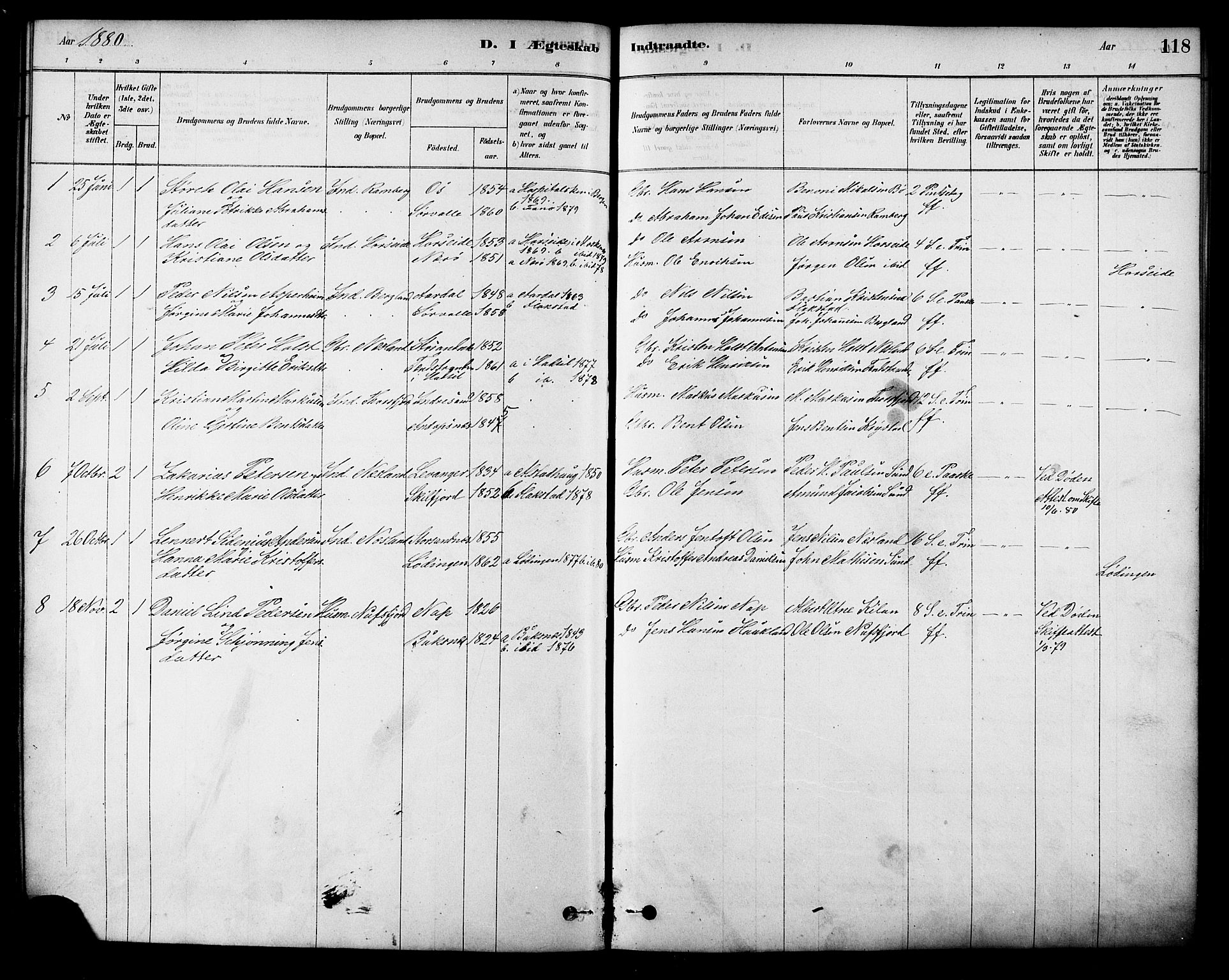 Ministerialprotokoller, klokkerbøker og fødselsregistre - Nordland, SAT/A-1459/885/L1204: Parish register (official) no. 885A05, 1878-1892, p. 118