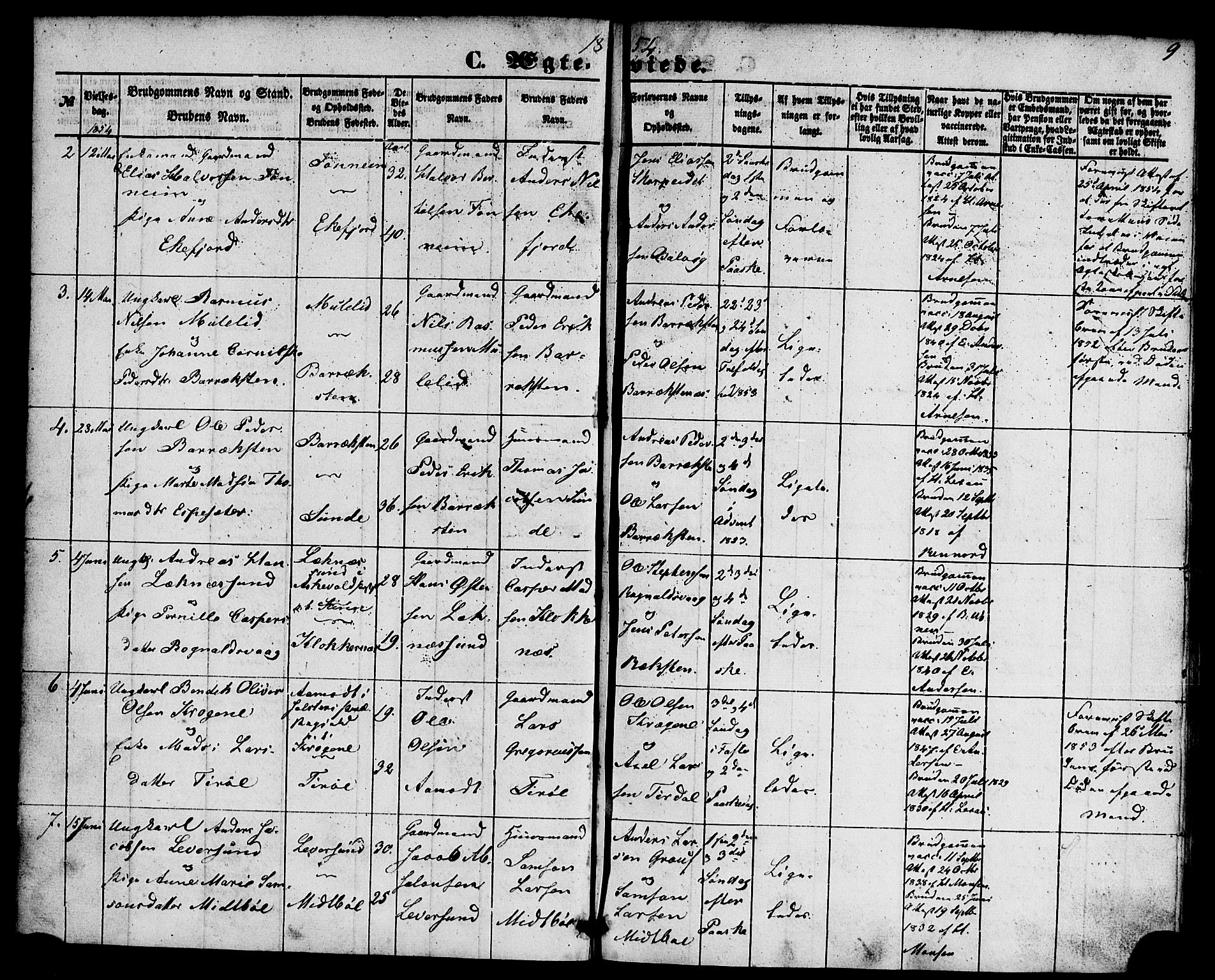 Kinn sokneprestembete, SAB/A-80801/H/Haa/Haaa/L0010: Parish register (official) no. A 10, 1852-1869, p. 9