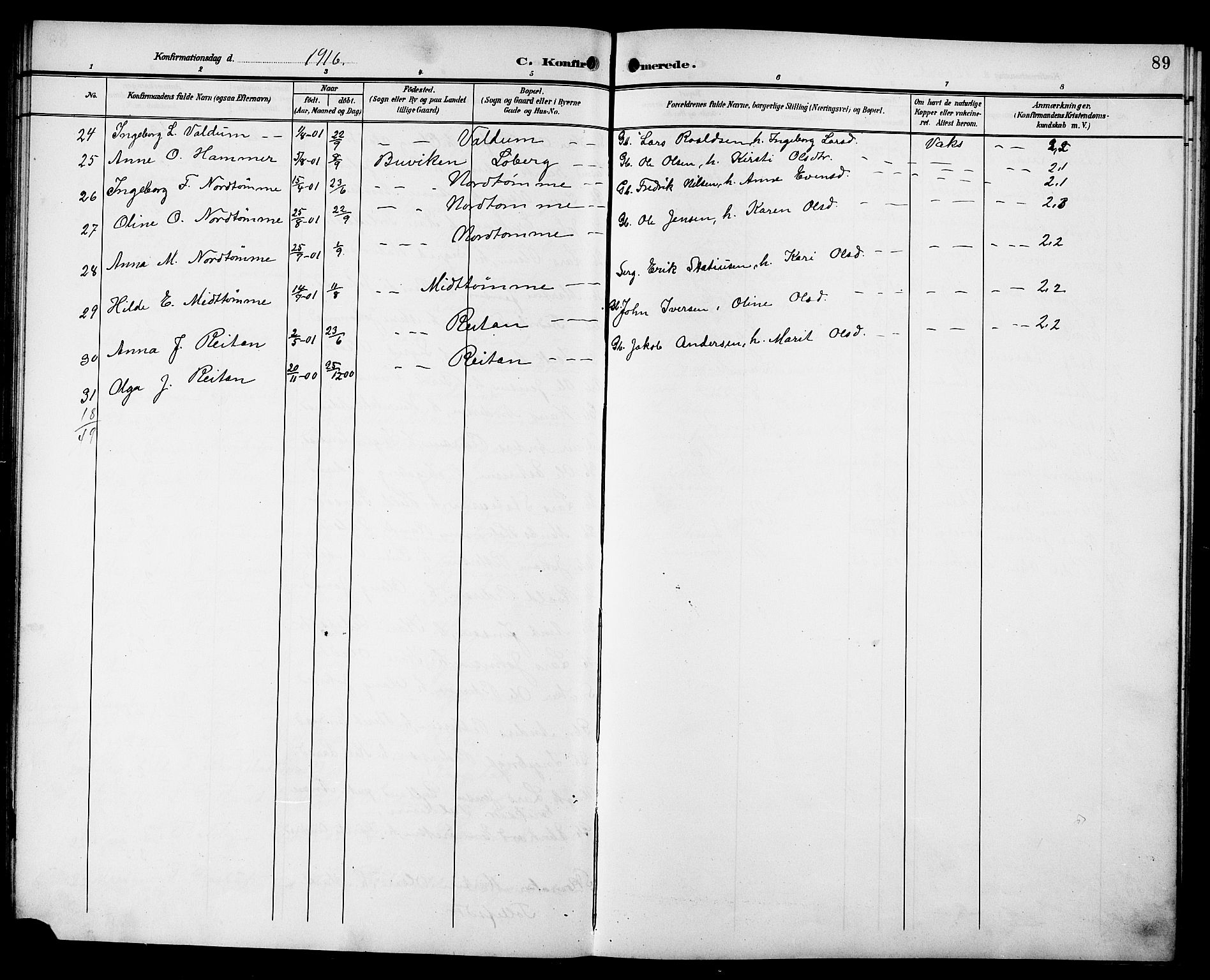 Ministerialprotokoller, klokkerbøker og fødselsregistre - Sør-Trøndelag, SAT/A-1456/692/L1112: Parish register (copy) no. 692C07, 1904-1918, p. 89