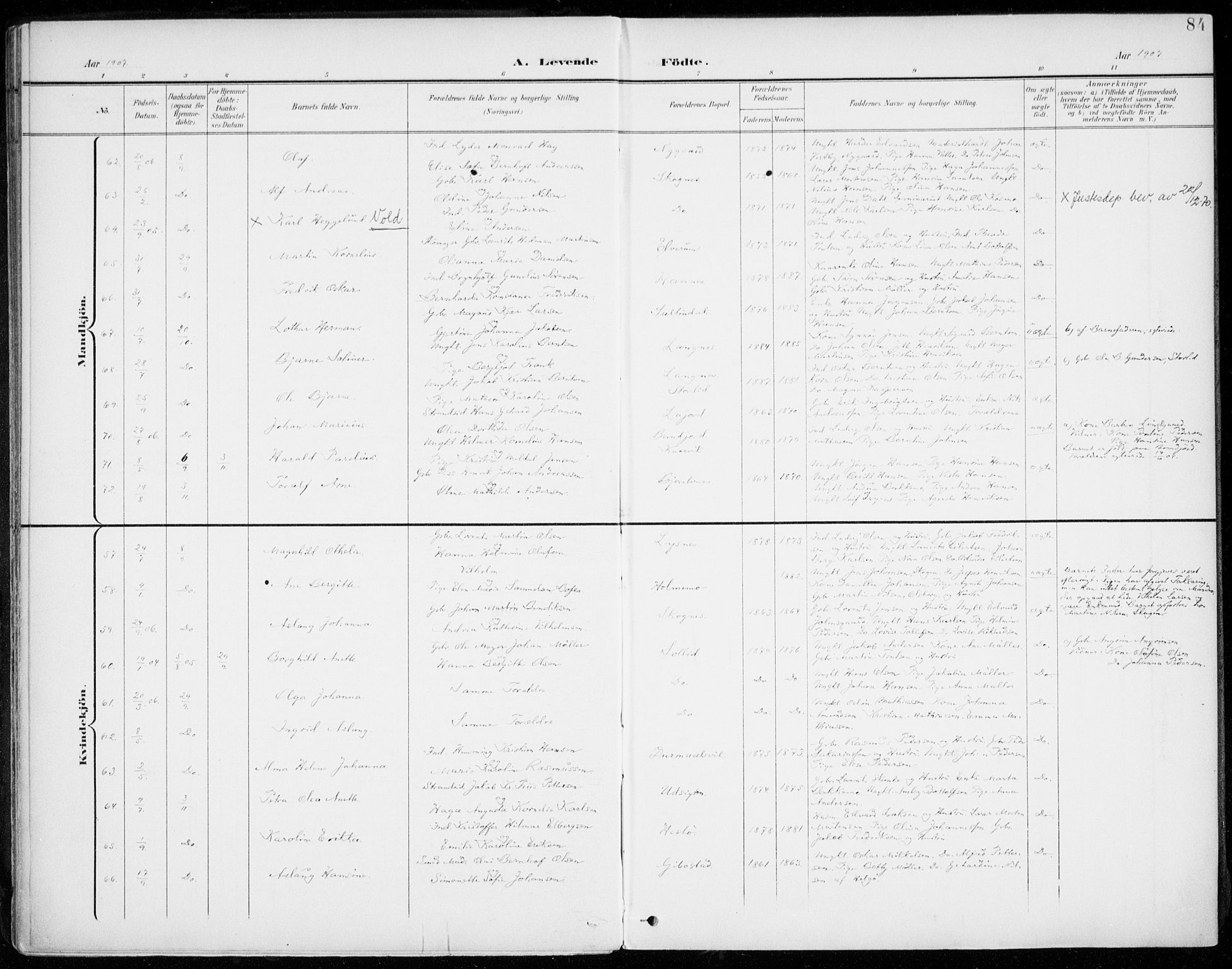 Lenvik sokneprestembete, SATØ/S-1310/H/Ha/Haa/L0014kirke: Parish register (official) no. 14, 1899-1909, p. 84