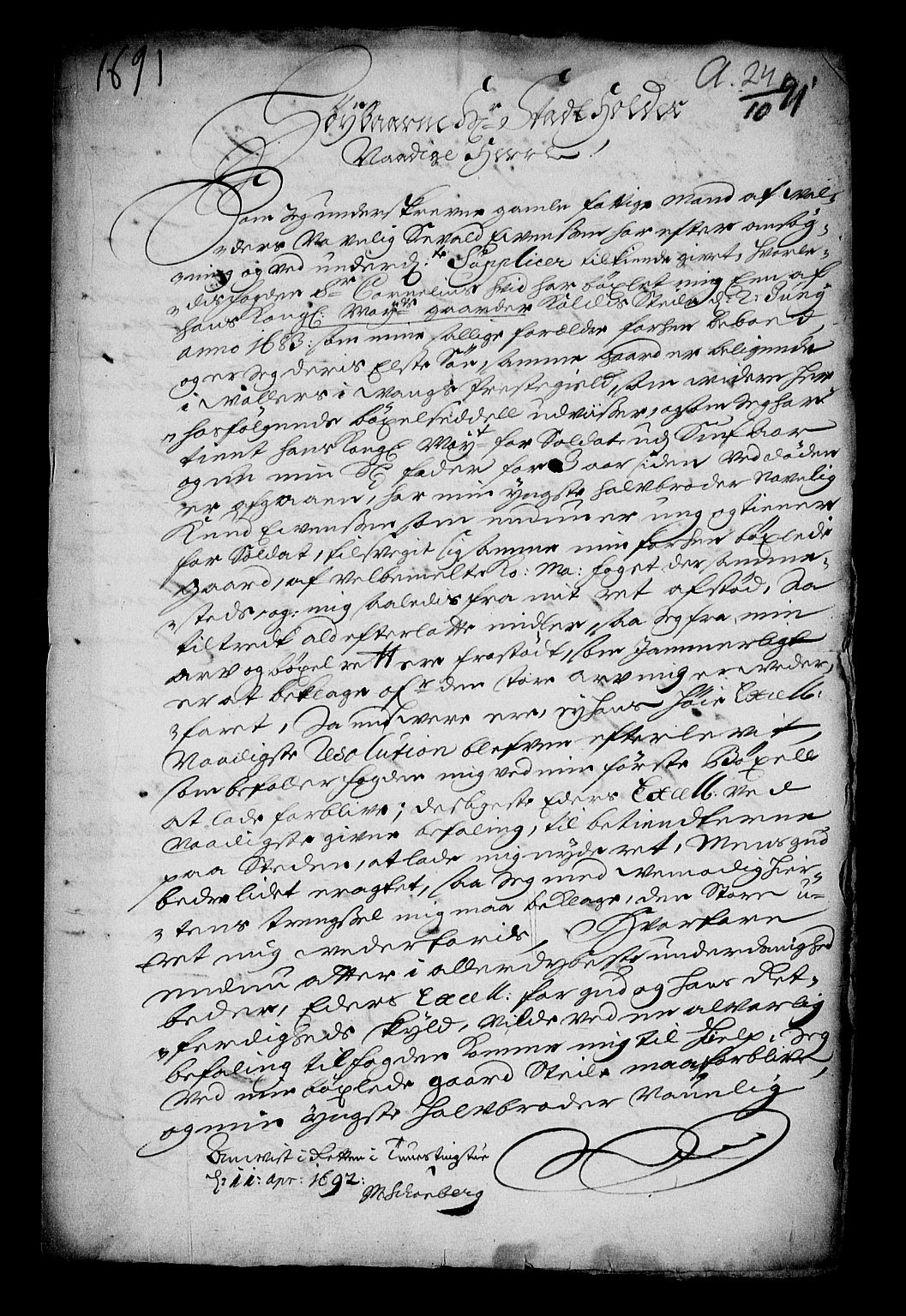 Stattholderembetet 1572-1771, RA/EA-2870/Af/L0004: Avskrifter av vedlegg til originale supplikker, nummerert i samsvar med supplikkbøkene, 1691-1694, p. 236
