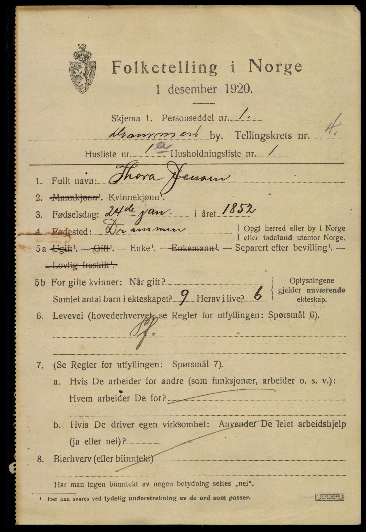 SAKO, 1920 census for Drammen, 1920, p. 32779