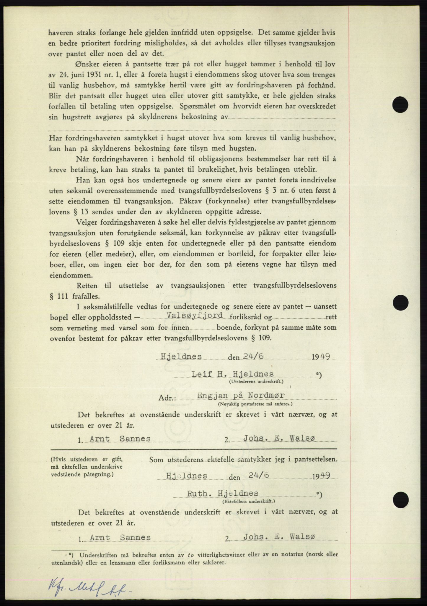 Nordmøre sorenskriveri, AV/SAT-A-4132/1/2/2Ca: Mortgage book no. B102, 1949-1949, Diary no: : 1945/1949