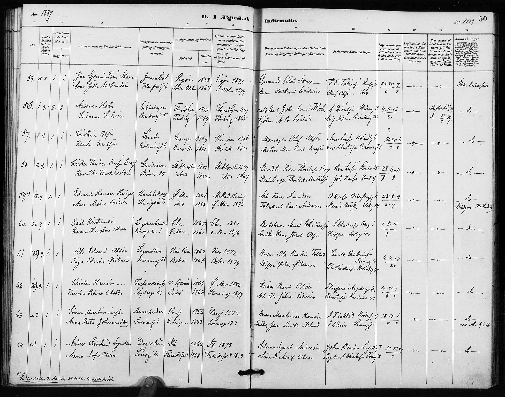 Kampen prestekontor Kirkebøker, SAO/A-10853/F/Fa/L0004: Parish register (official) no. I 4, 1885-1892, p. 50