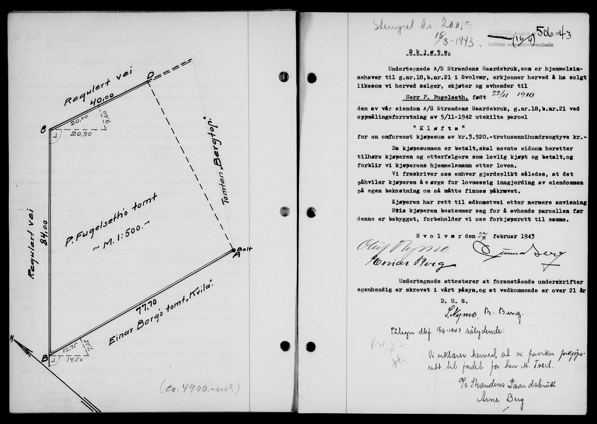 Lofoten sorenskriveri, SAT/A-0017/1/2/2C/L0011a: Mortgage book no. 11a, 1943-1943, Diary no: : 506/1943