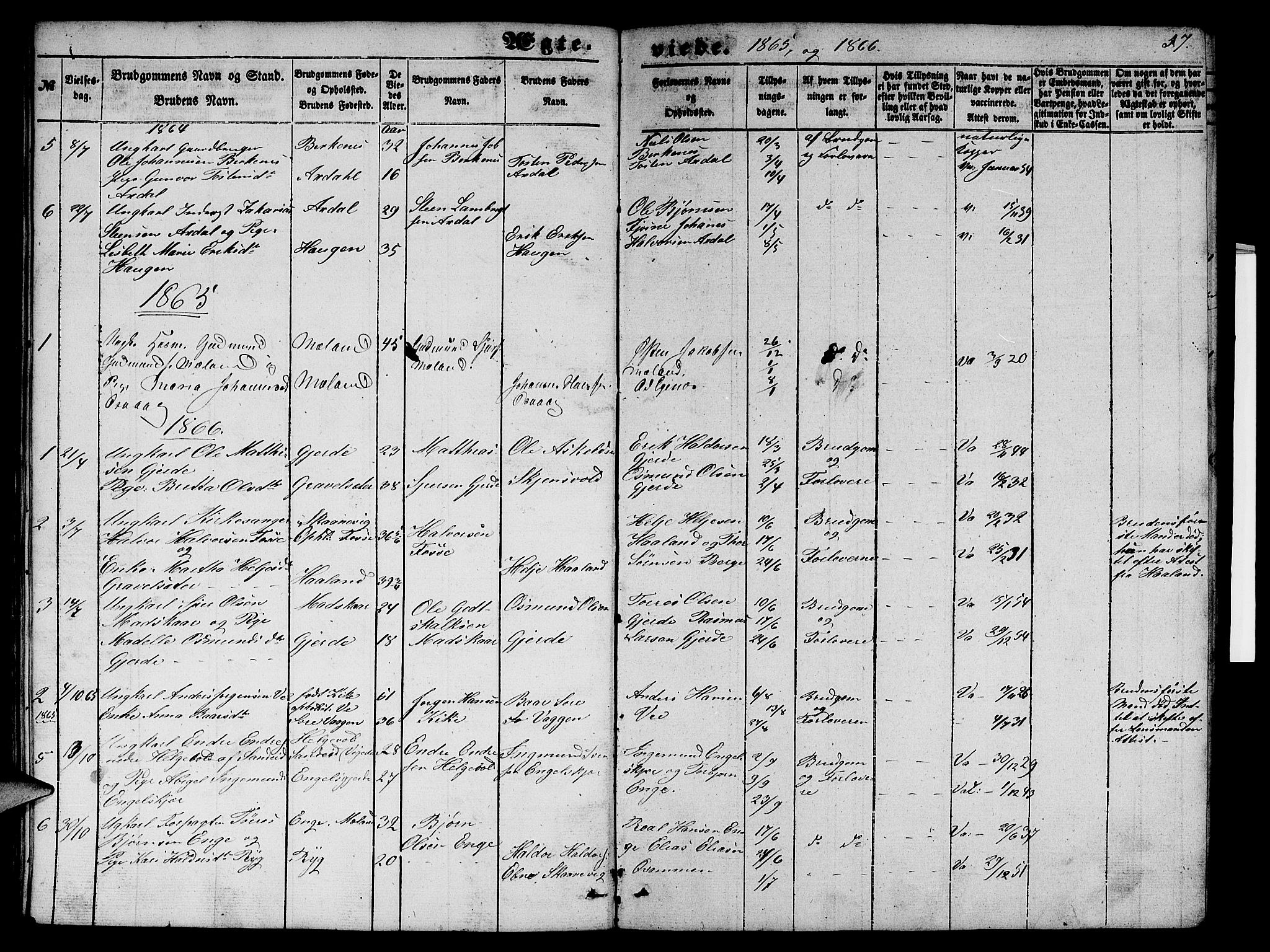 Etne sokneprestembete, SAB/A-75001/H/Hab: Parish register (copy) no. B 2, 1851-1866, p. 57
