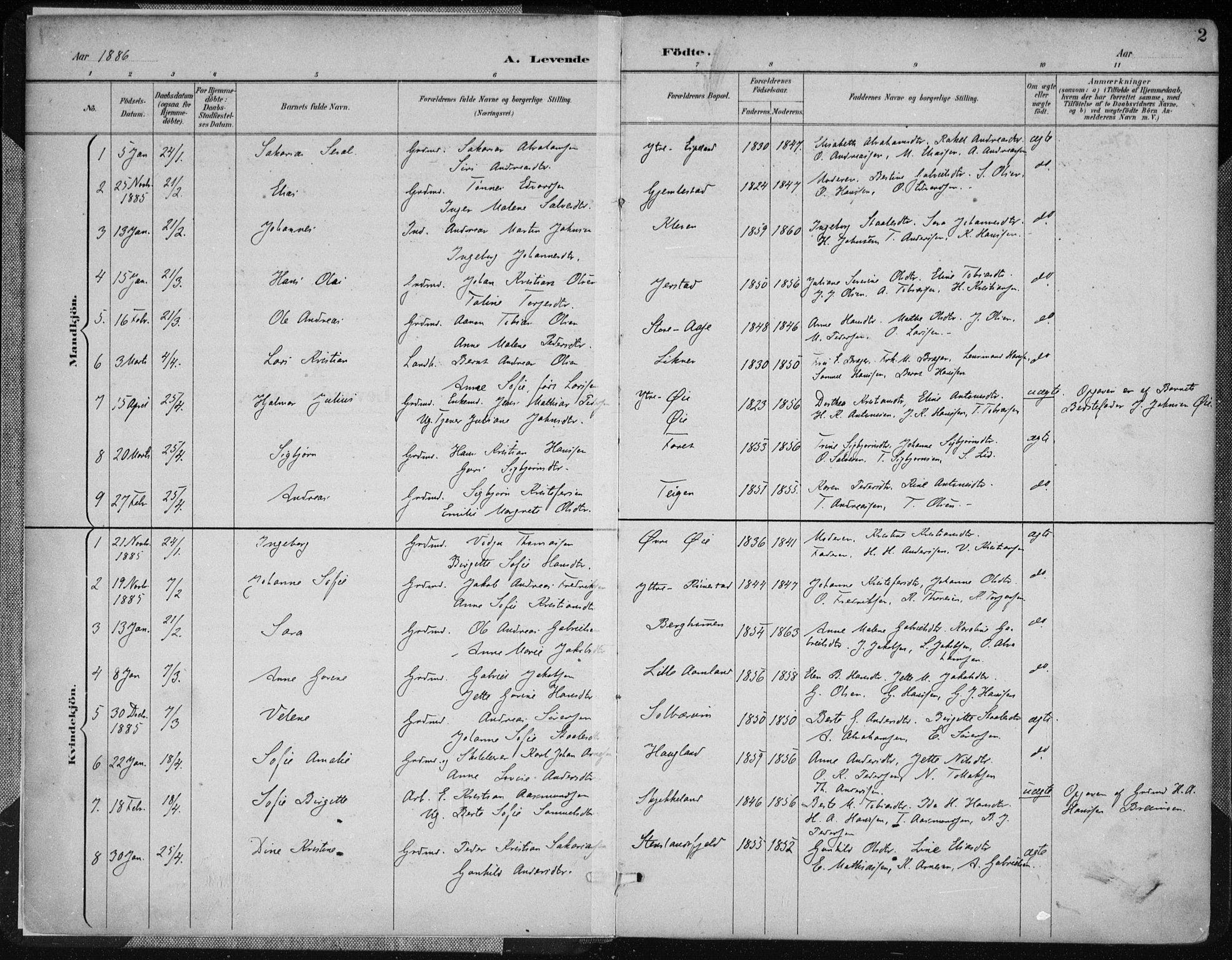 Kvinesdal sokneprestkontor, AV/SAK-1111-0026/F/Fa/Fab/L0008: Parish register (official) no. A 8, 1886-1897, p. 2