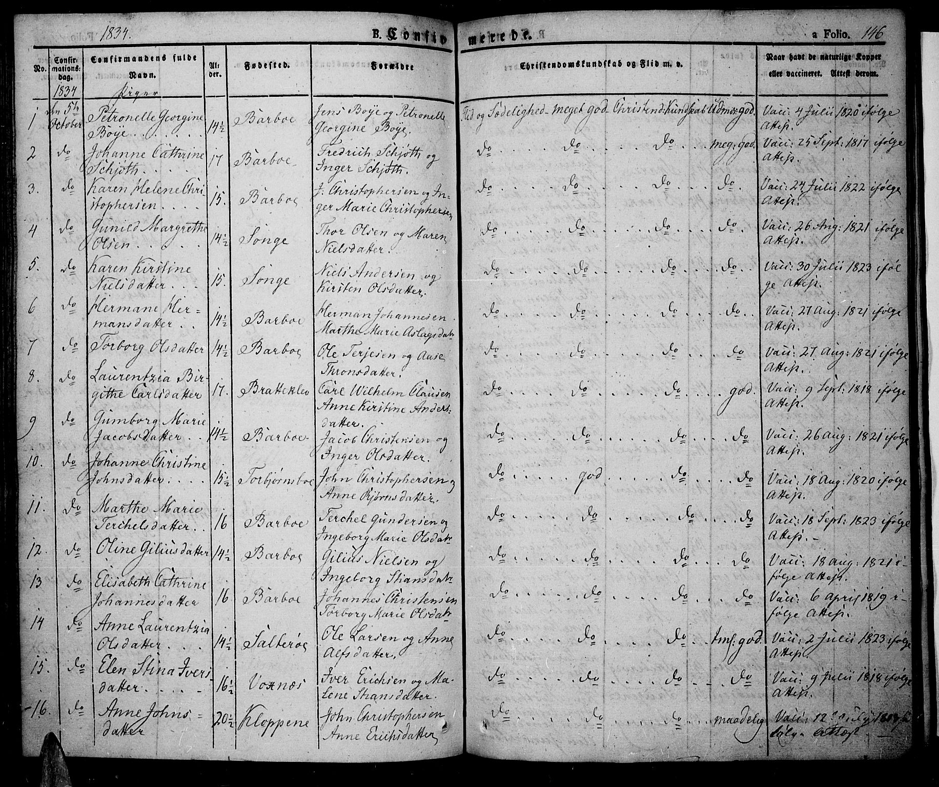 Tromøy sokneprestkontor, SAK/1111-0041/F/Fa/L0003: Parish register (official) no. A 3, 1825-1837, p. 146