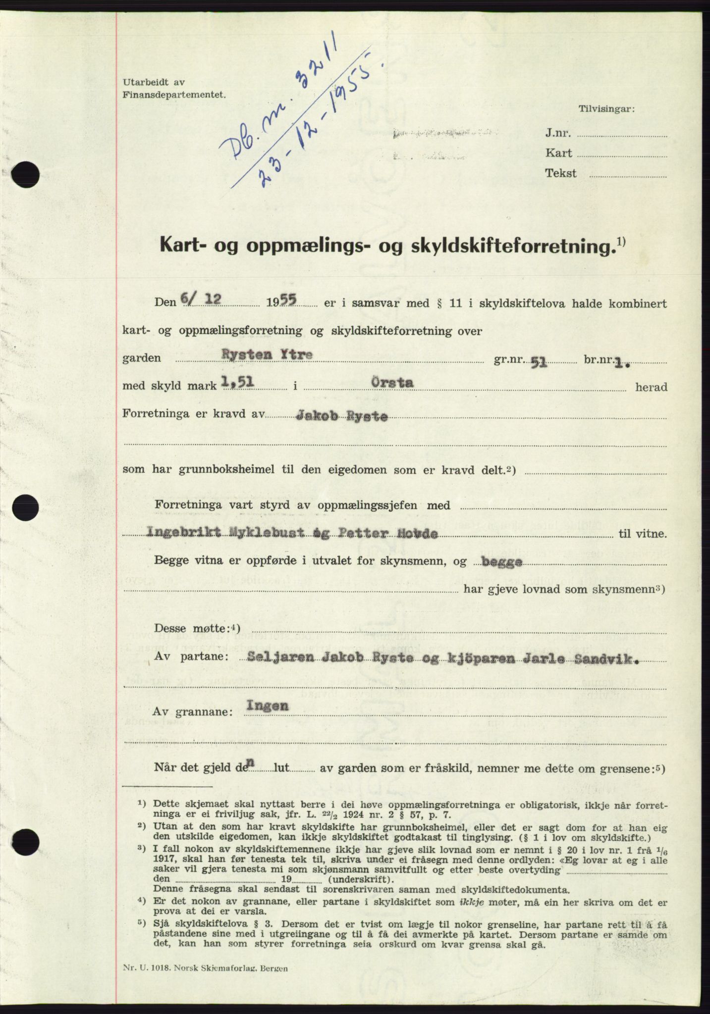 Søre Sunnmøre sorenskriveri, SAT/A-4122/1/2/2C/L0102: Mortgage book no. 28A, 1955-1956, Diary no: : 3211/1955