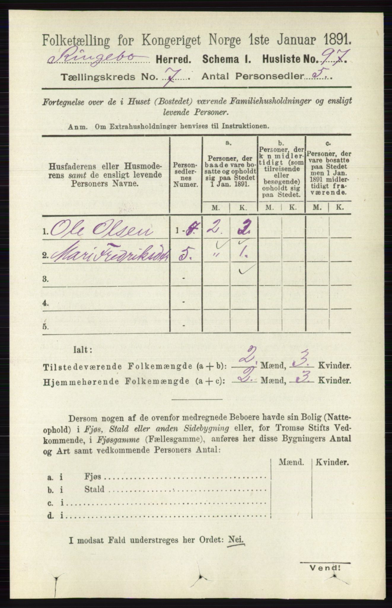 RA, 1891 census for 0520 Ringebu, 1891, p. 3020