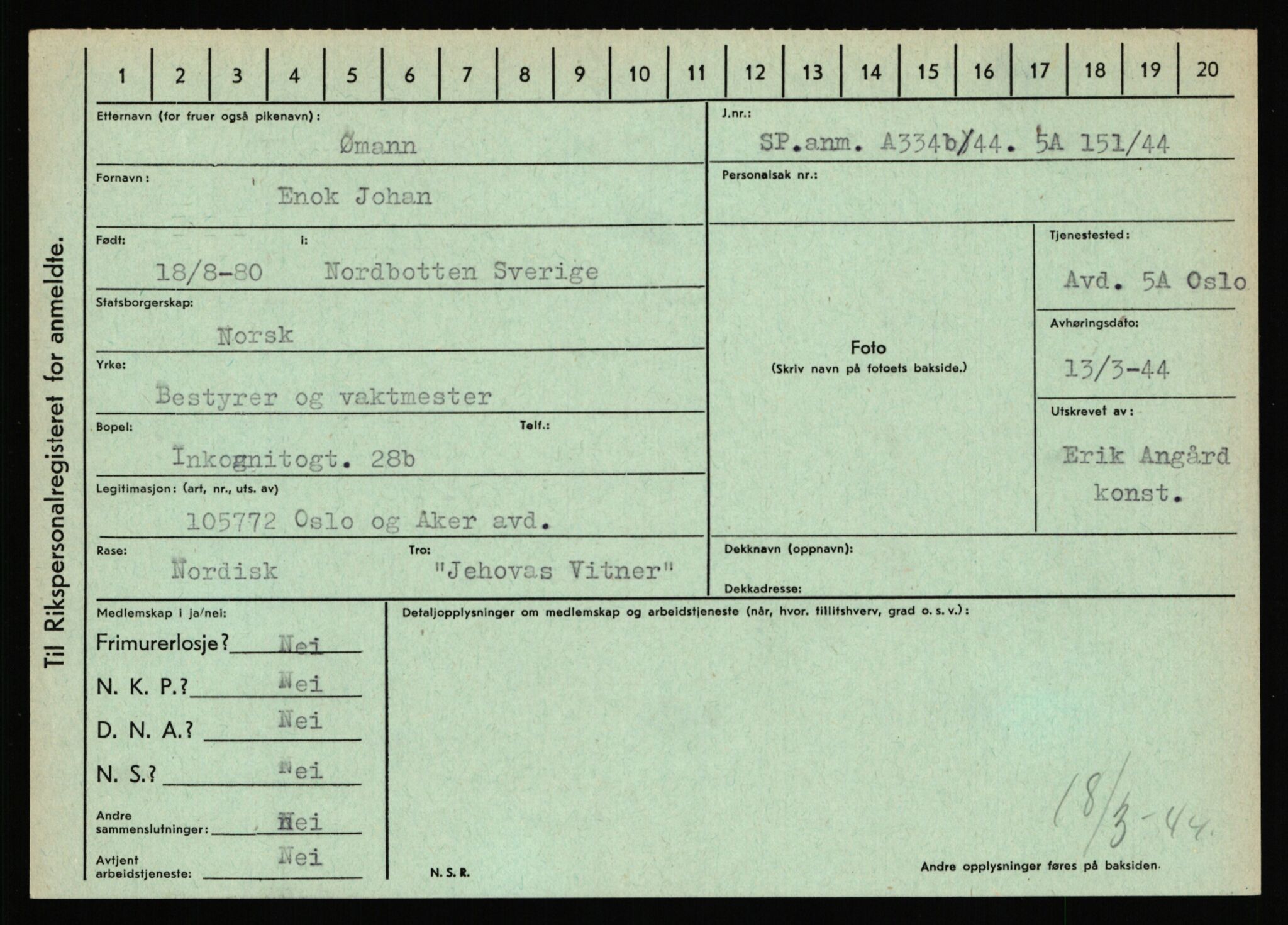 Statspolitiet - Hovedkontoret / Osloavdelingen, AV/RA-S-1329/C/Ca/L0016: Uberg - Øystese, 1943-1945, p. 3602