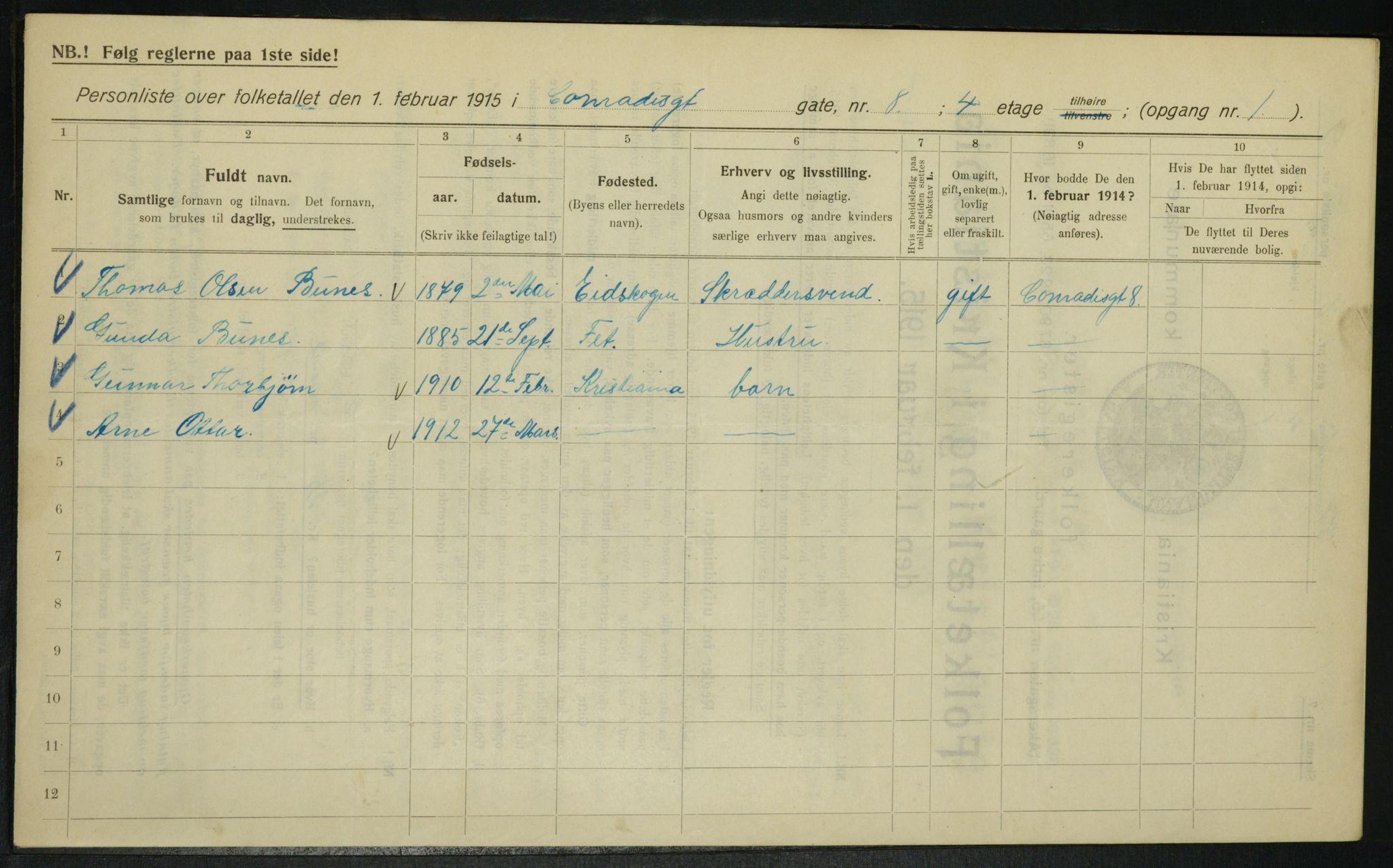 OBA, Municipal Census 1915 for Kristiania, 1915, p. 13603