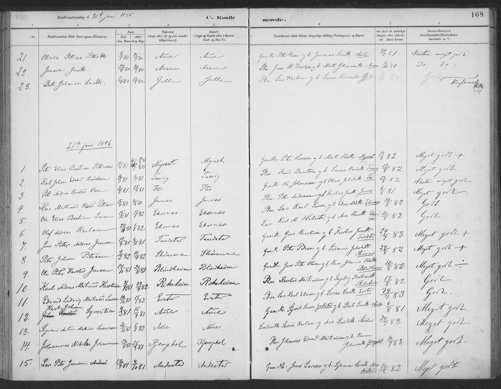 Ministerialprotokoller, klokkerbøker og fødselsregistre - Møre og Romsdal, AV/SAT-A-1454/523/L0335: Parish register (official) no. 523A02, 1891-1911, p. 168