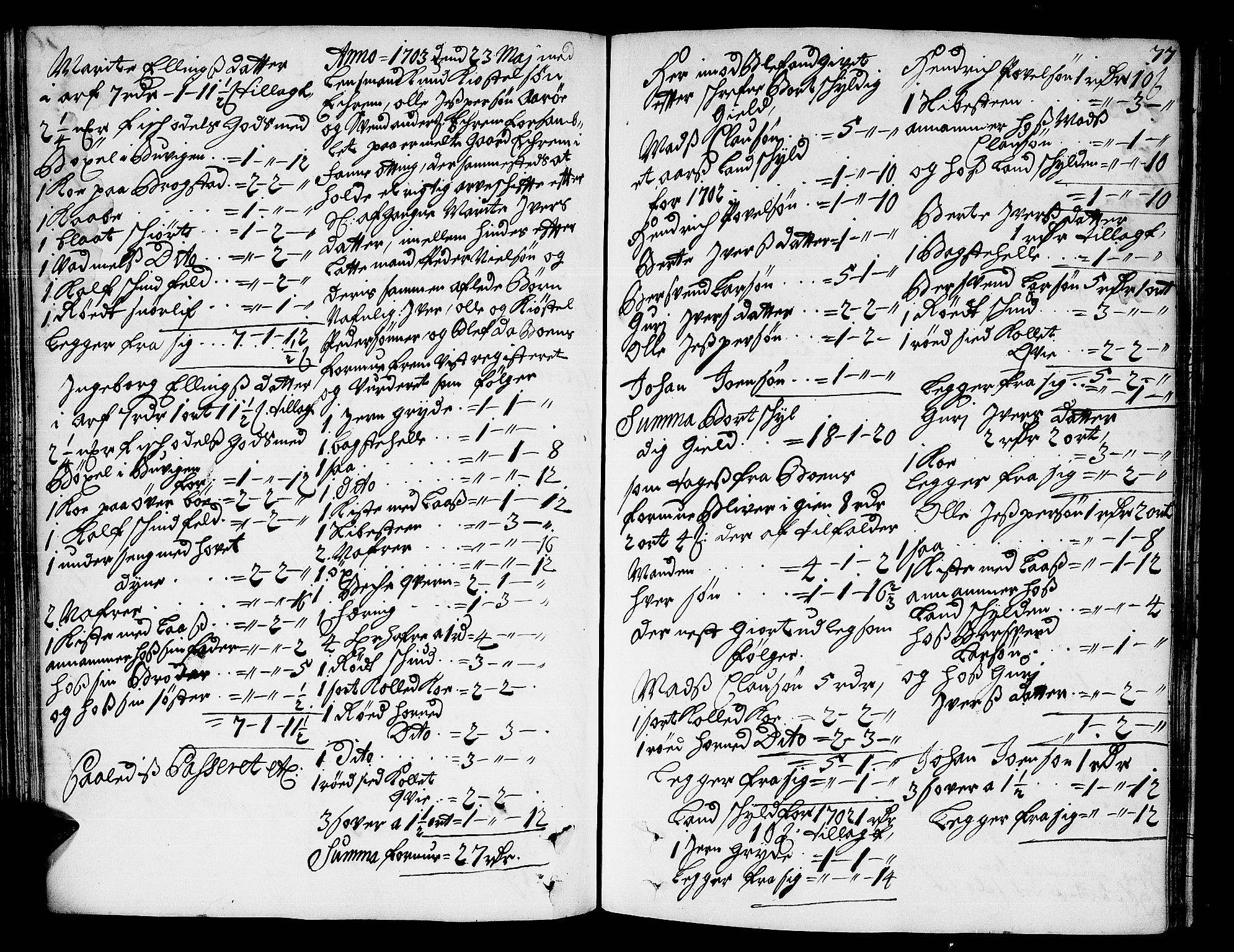 Romsdal sorenskriveri, AV/SAT-A-4149/1/3/3A/L0004: Skifteprotokoll, 1702-1706, p. 76b-77a