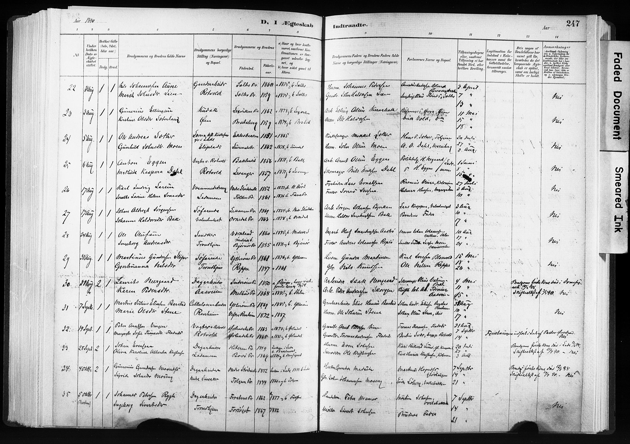 Ministerialprotokoller, klokkerbøker og fødselsregistre - Sør-Trøndelag, AV/SAT-A-1456/606/L0300: Parish register (official) no. 606A15, 1886-1893, p. 247