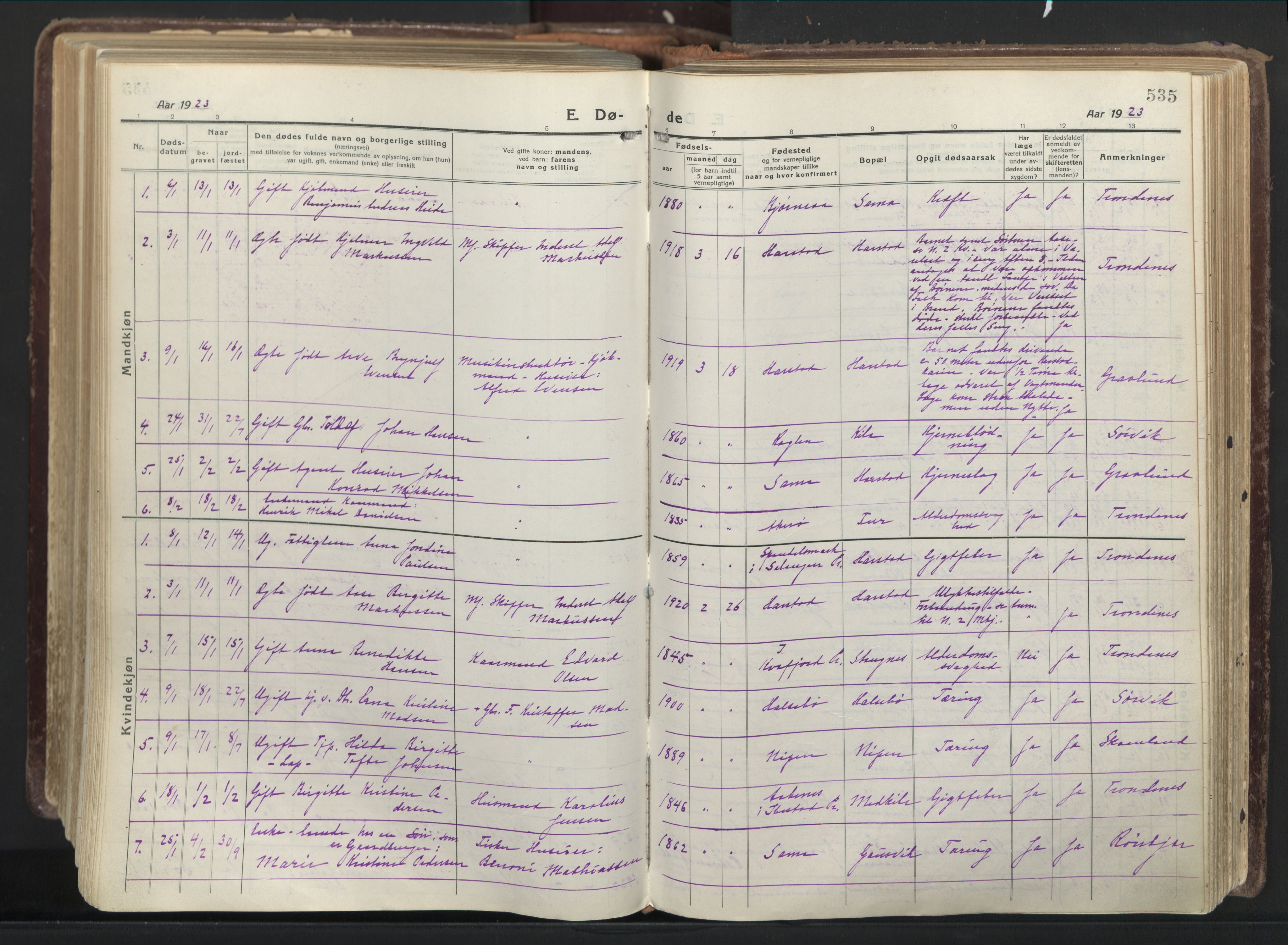 Trondenes sokneprestkontor, SATØ/S-1319/H/Ha/L0019kirke: Parish register (official) no. 19, 1919-1928, p. 535