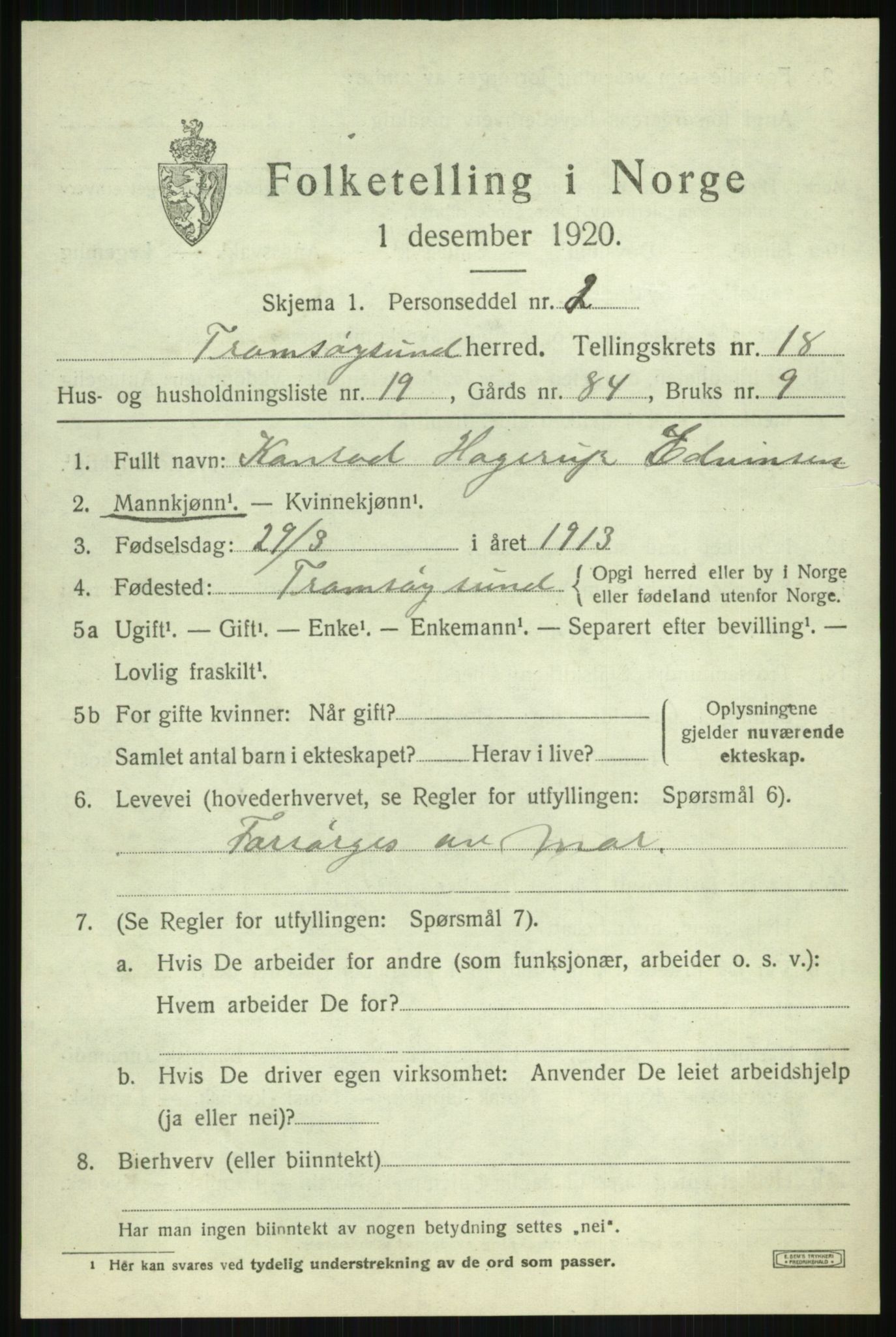 SATØ, 1920 census for Tromsøysund, 1920, p. 10176