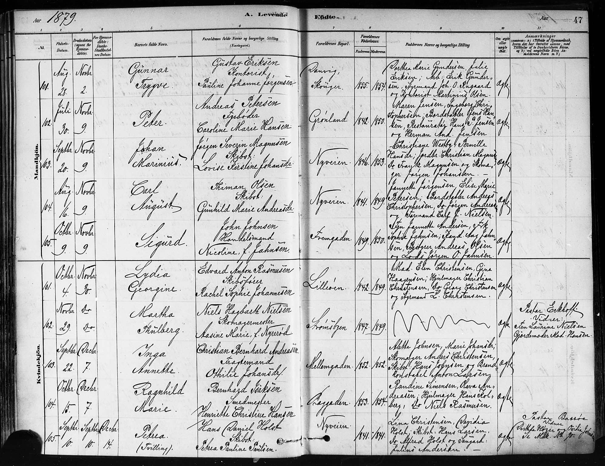 Strømsø kirkebøker, SAKO/A-246/F/Fa/L0021: Parish register (official) no. I 21, 1878-1885, p. 47