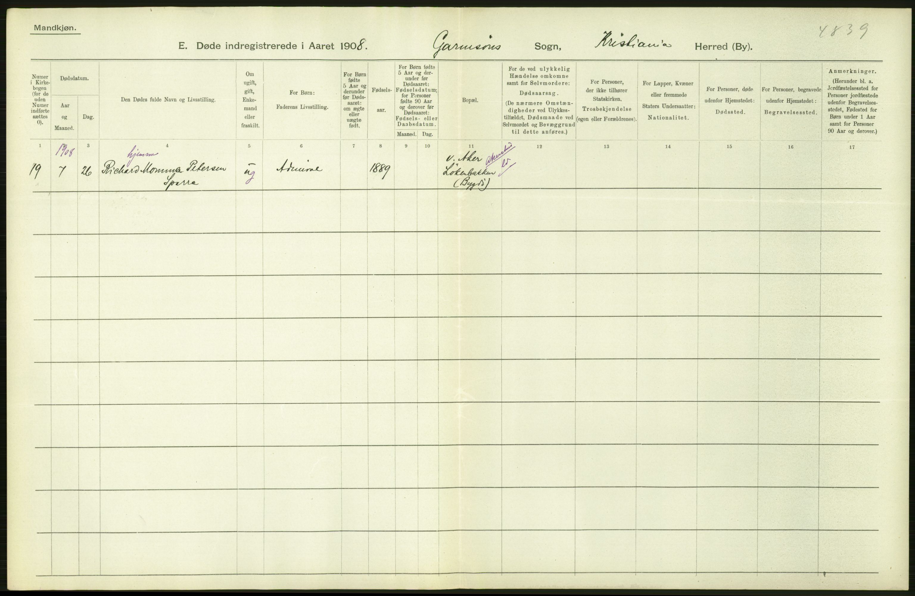 Statistisk sentralbyrå, Sosiodemografiske emner, Befolkning, AV/RA-S-2228/D/Df/Dfa/Dfaf/L0009: Kristiania: Døde, dødfødte., 1908, p. 182